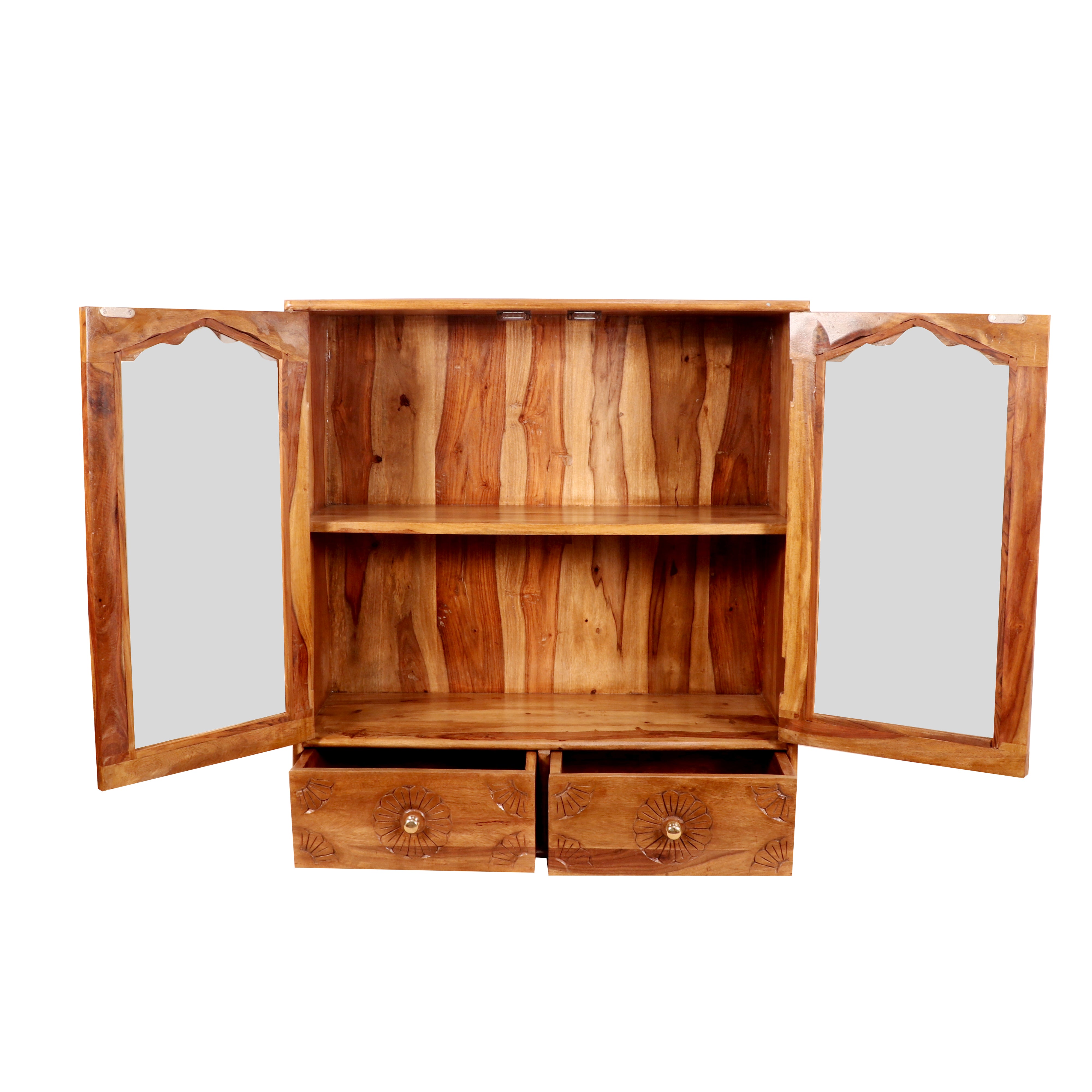 Sheesham Wall Hanging Cabinet 2 Drawer & 1 Shelf Temple