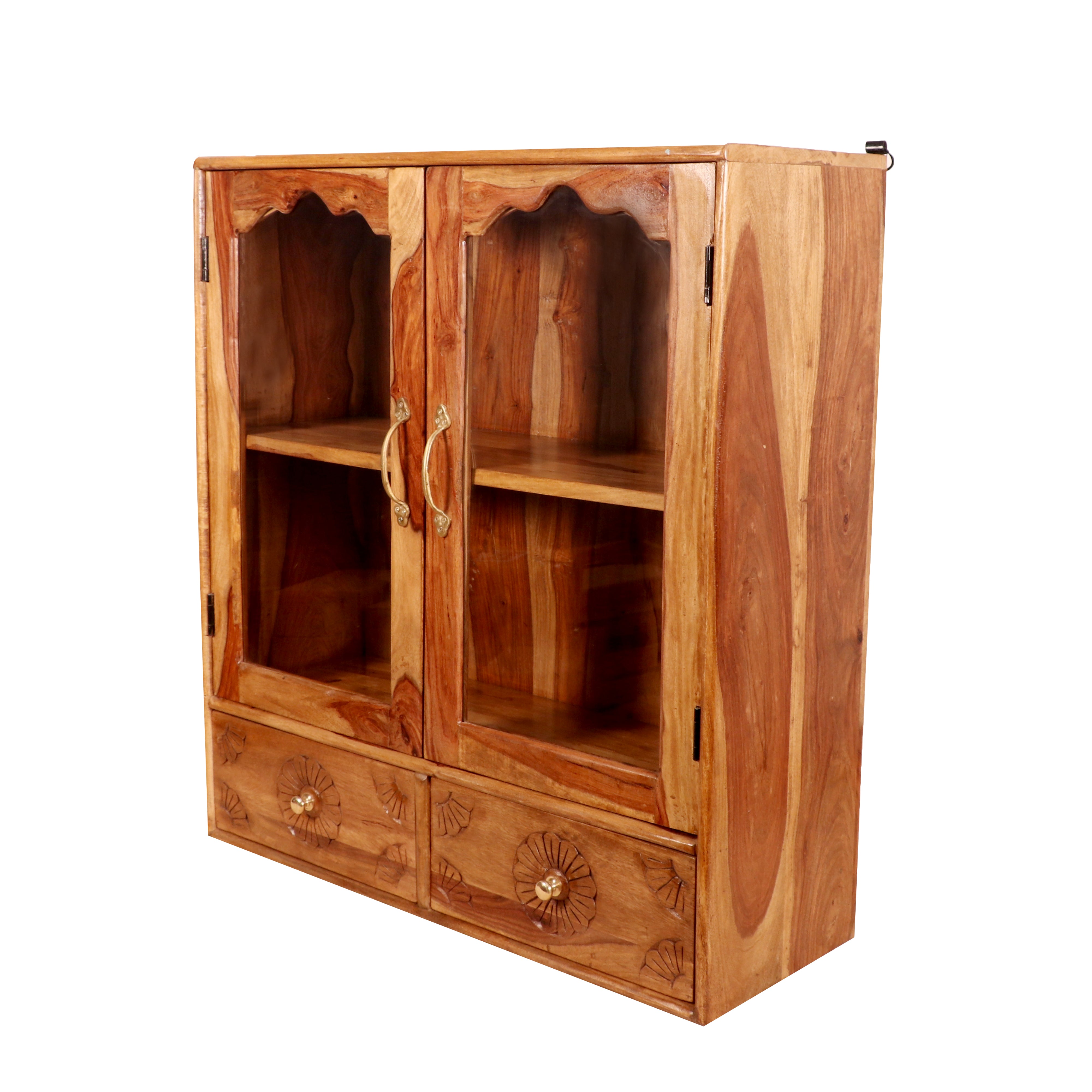 Sheesham Wall Hanging Cabinet 2 Drawer & 1 Shelf Temple