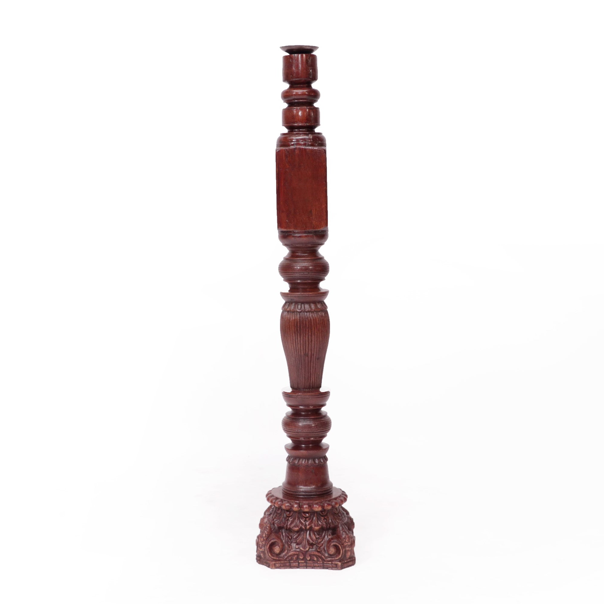 Wood Carved Long Tower Hook Candle Holder