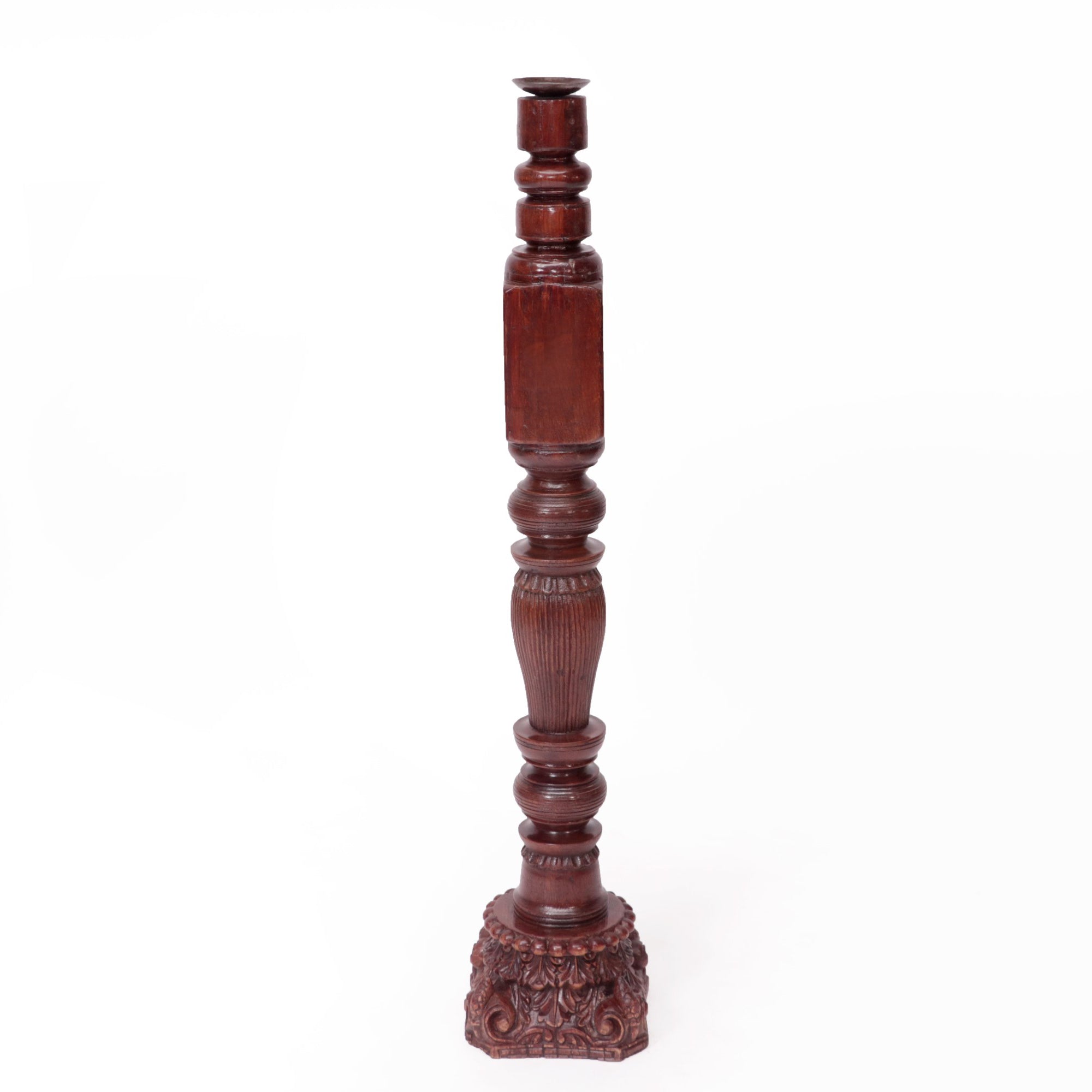 Wood Carved Long Tower Hook Candle Holder
