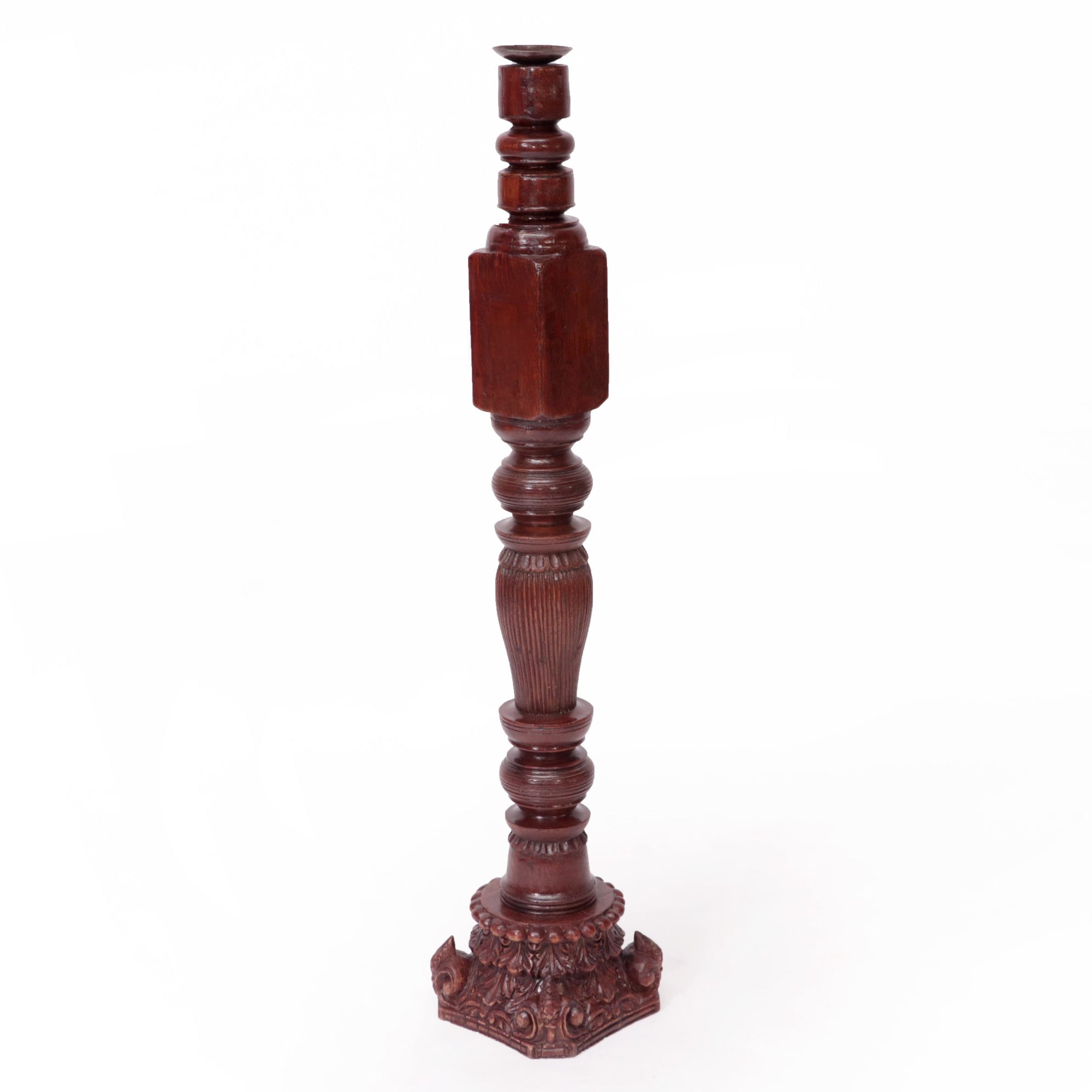 Wood Carved Long Tower Hook Candle Holder