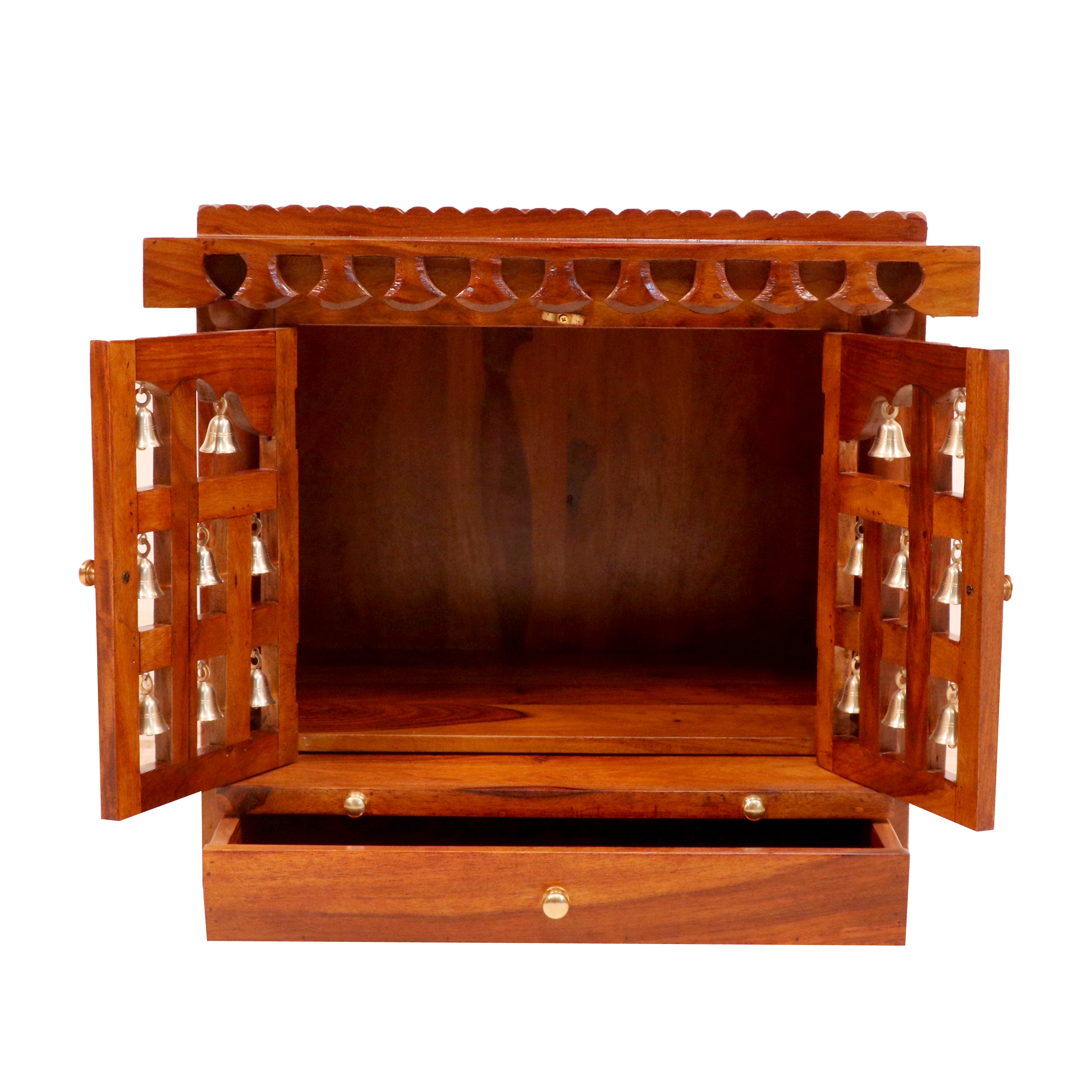 Traditional Golden Brass Bells Handmade Wooden Temple for Home Temple