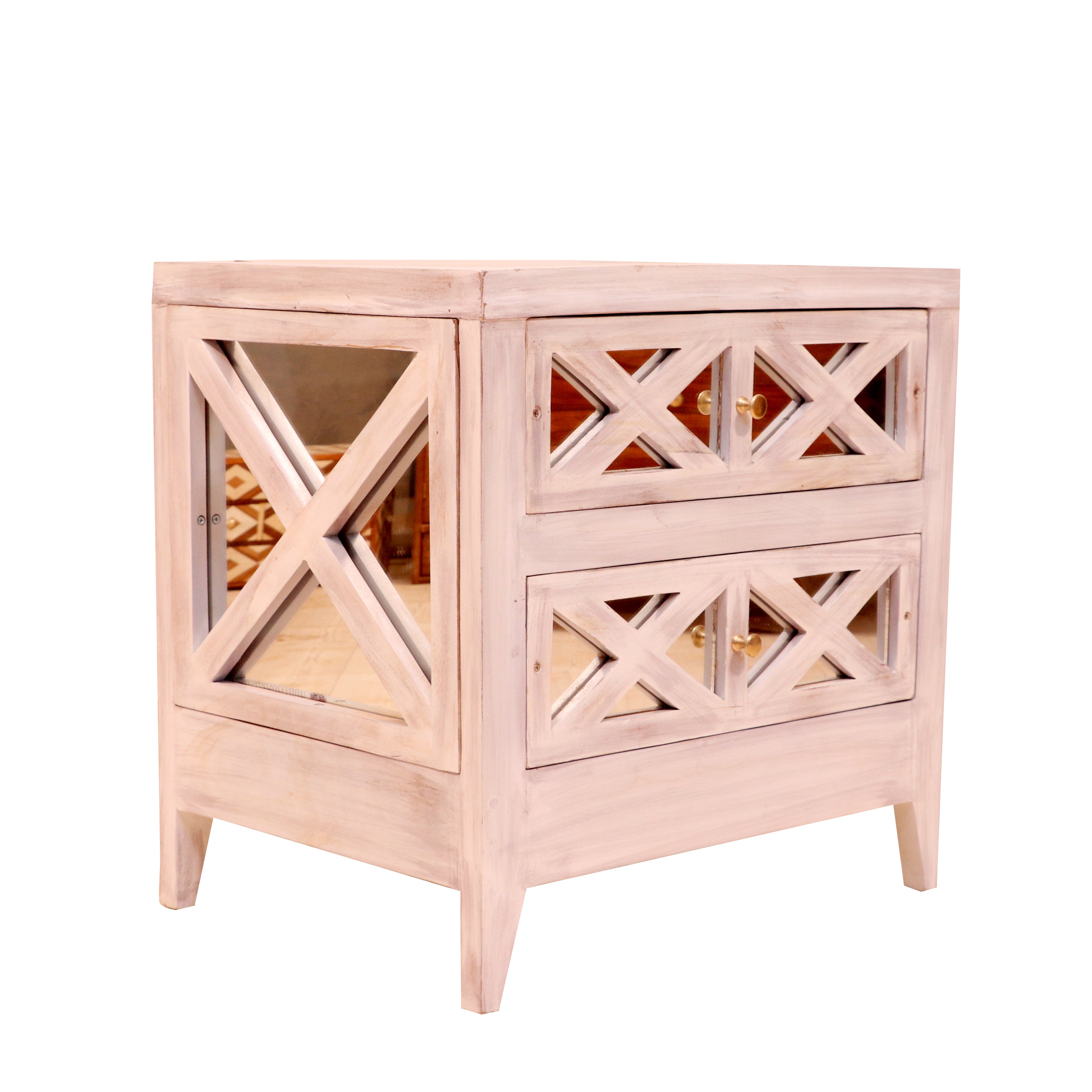 Crystal Mirror Themed Handmade Wooden Bedside for Home Bedside