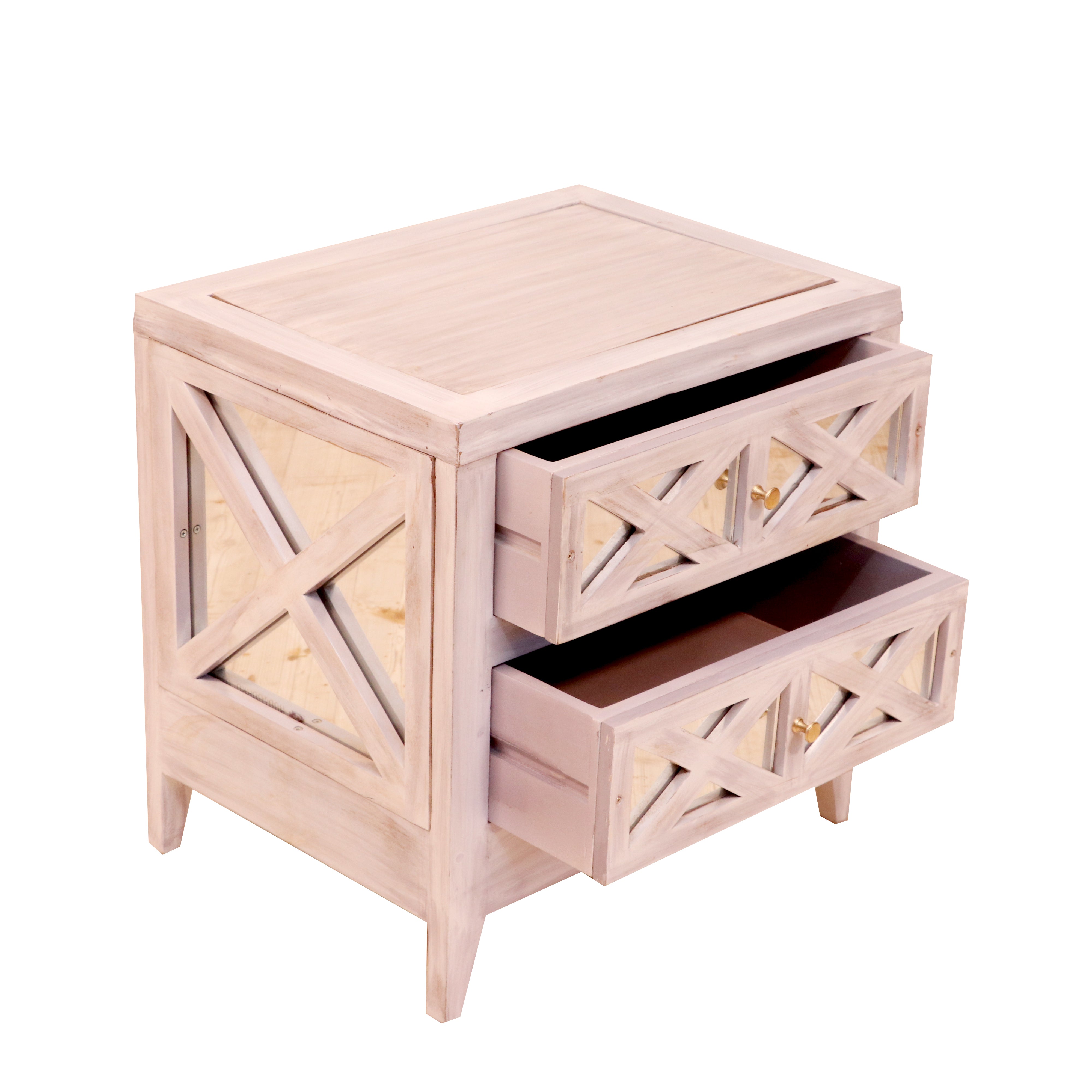 Crystal Mirror Themed Handmade Wooden Bedside for Home Bedside