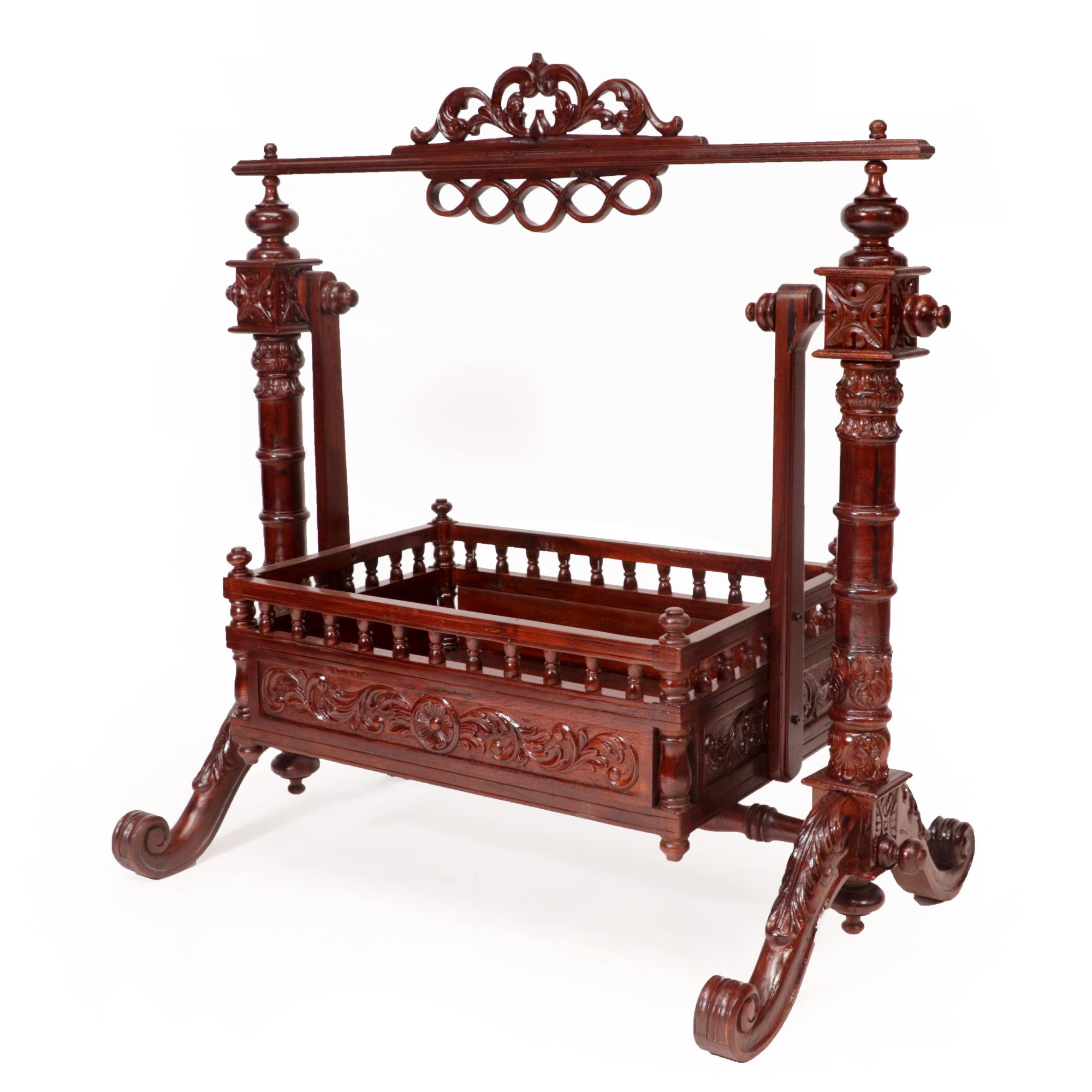Vintage Bold Wooden Southern Carved Cradle Swing Cradle