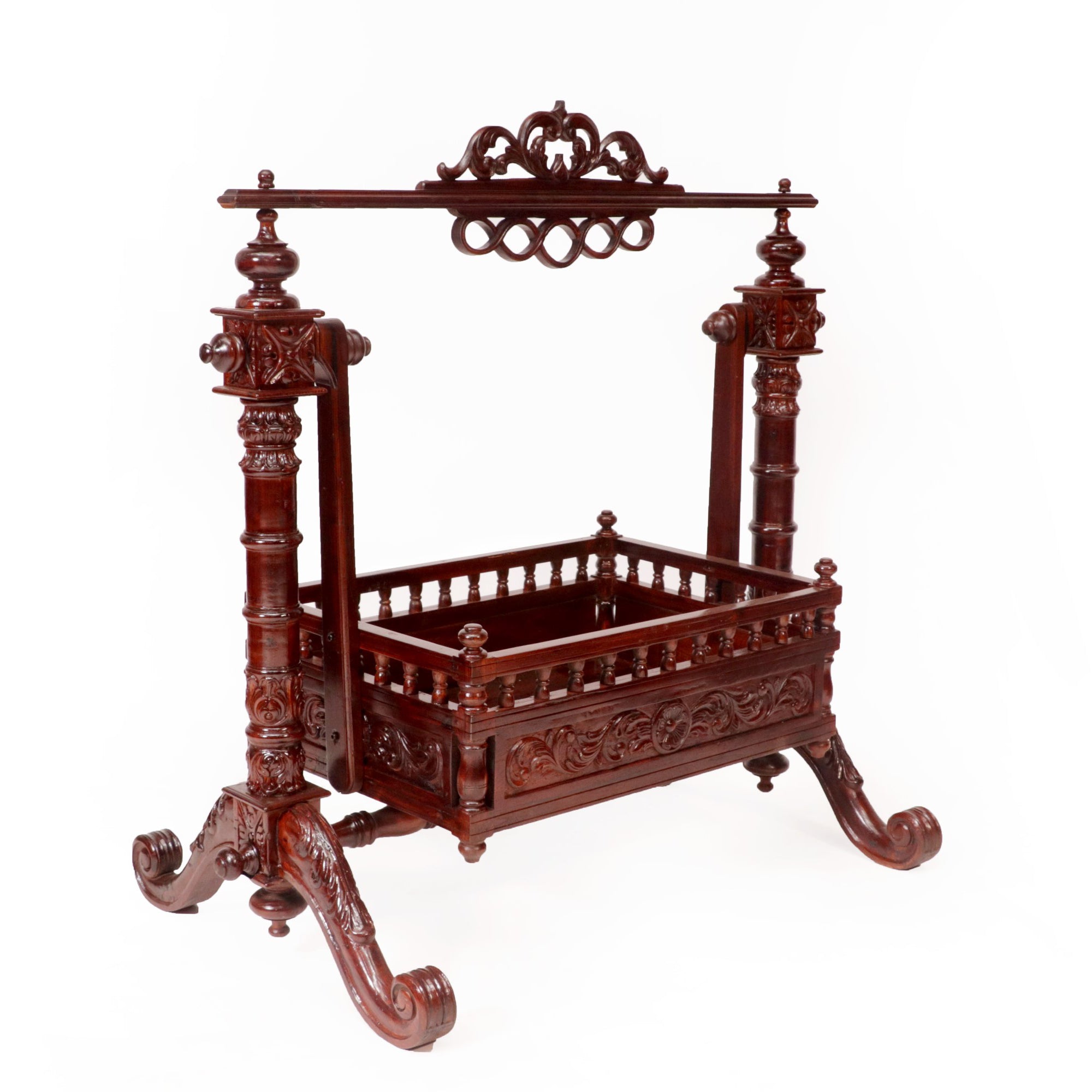 Vintage Bold Wooden Southern Carved Cradle Swing Cradle