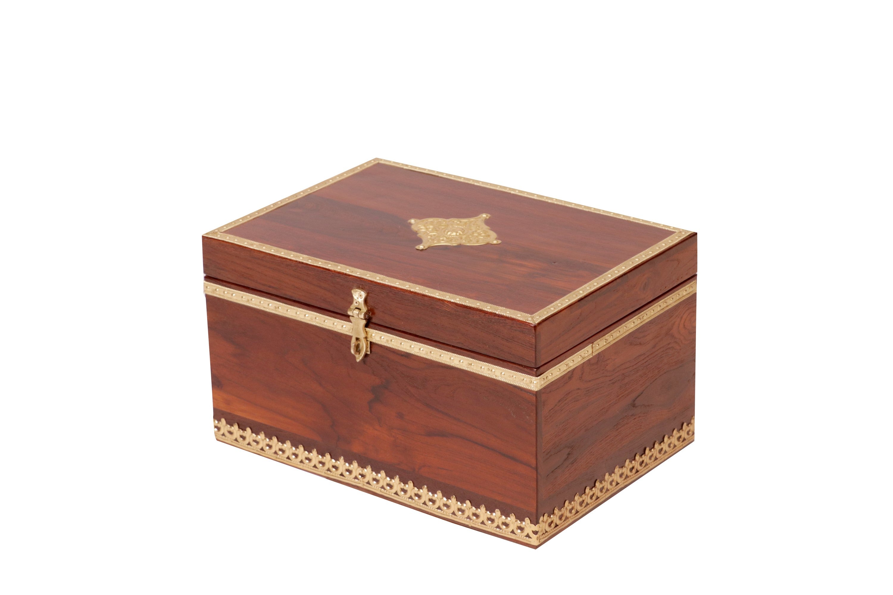Brass Fitted (13 x 9 x 7 Inch) Teak Jewellery Box Wooden Box