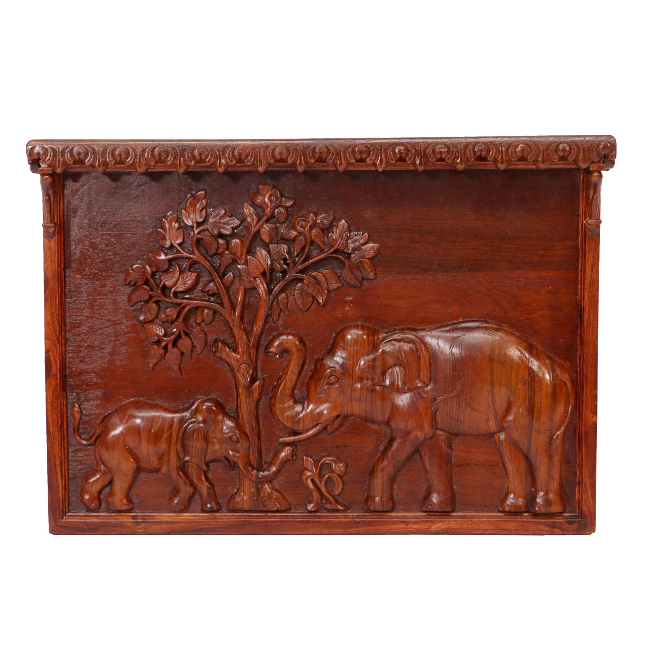 Elephant Family Forest View Teak Frame Wall Decor