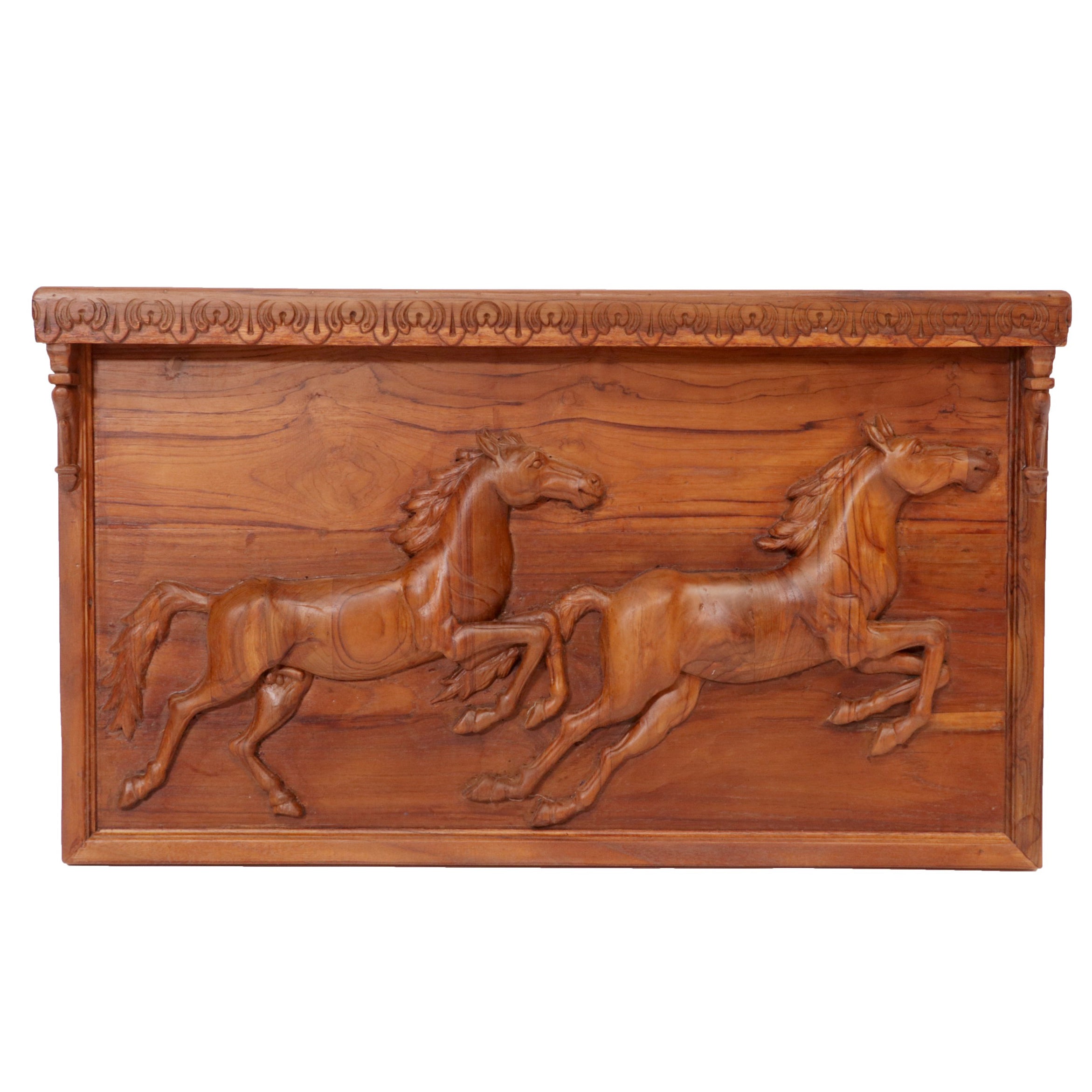 Running Horse Wall Decor Teak Frame Wall Decor