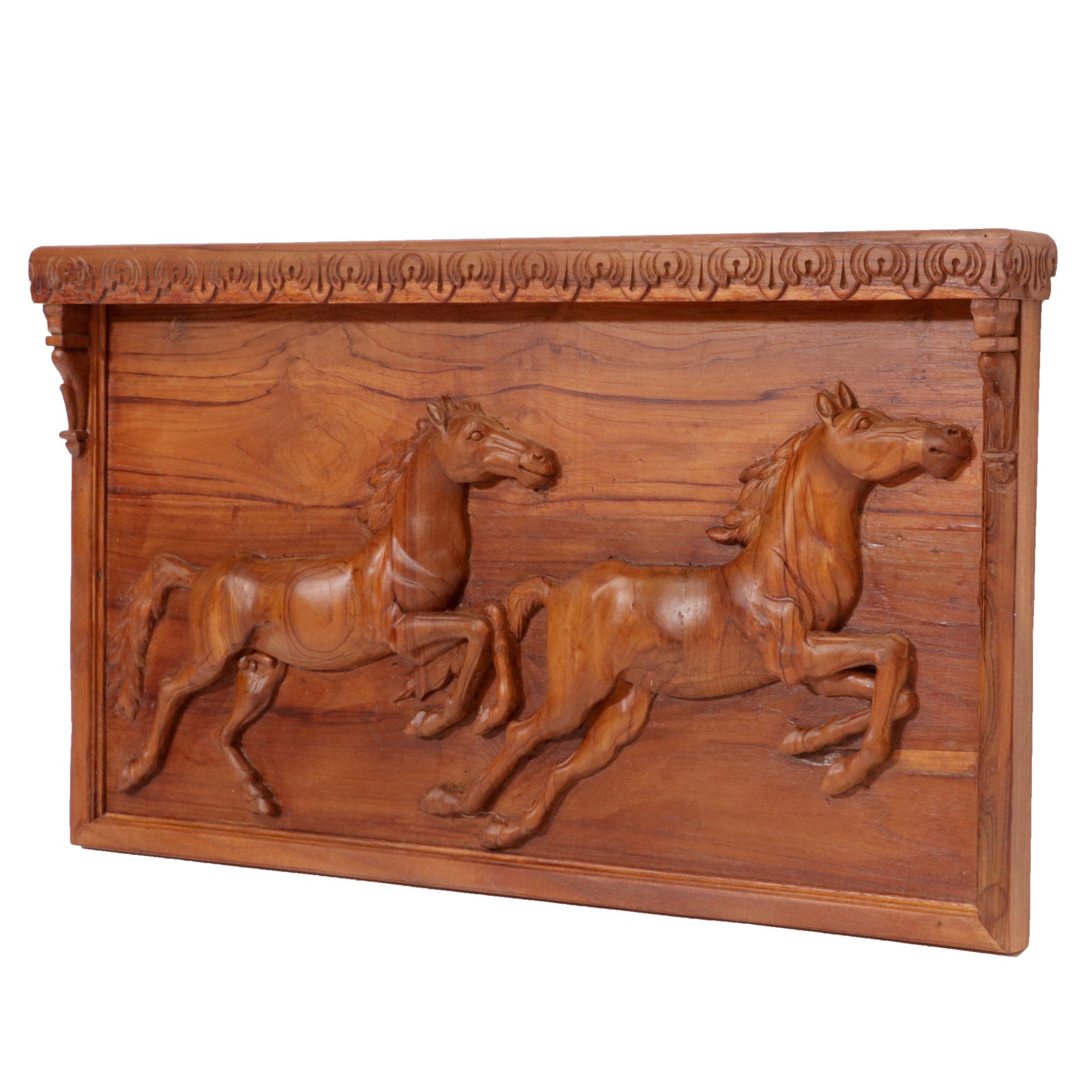 Running Horse Wall Decor Teak Frame Wall Decor
