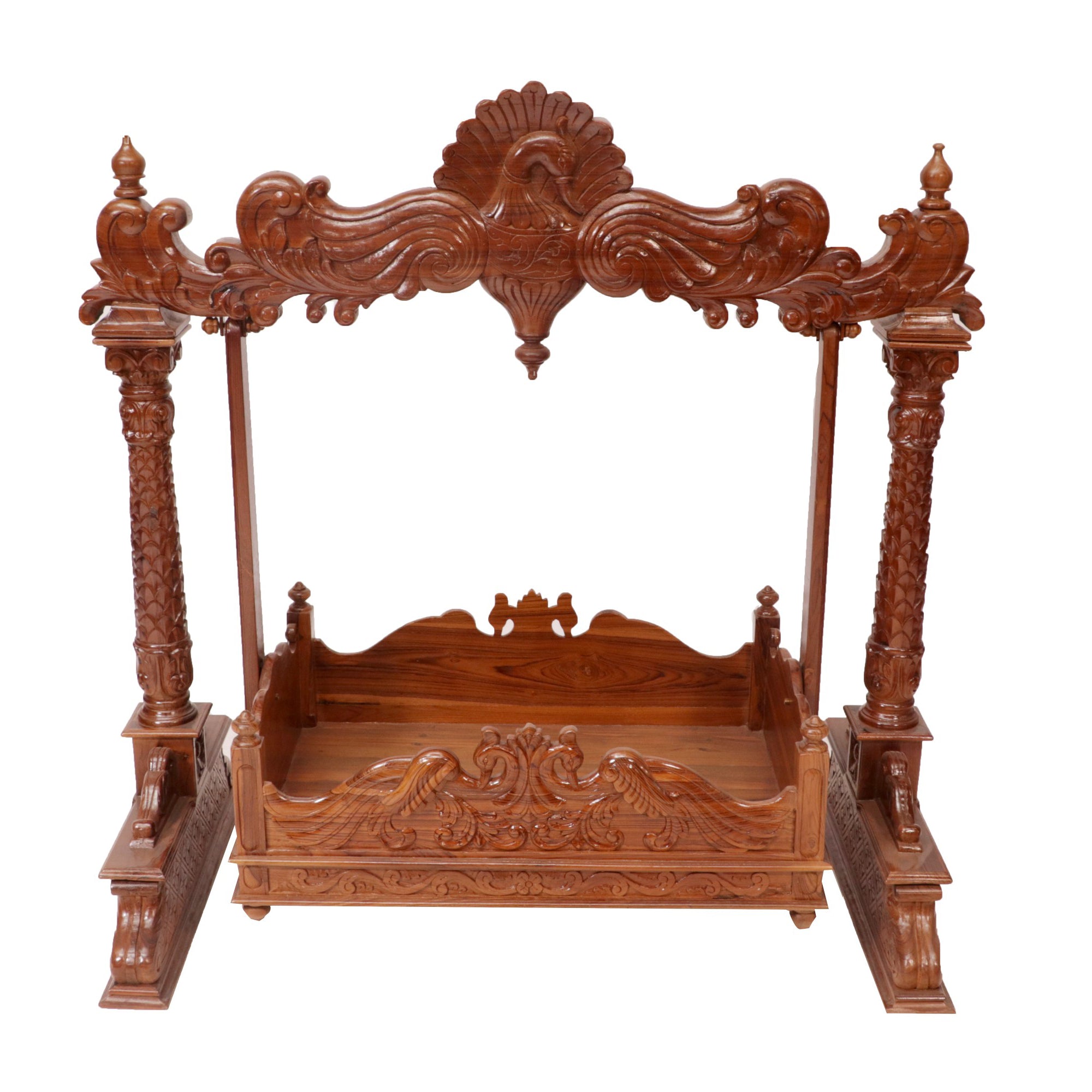 Carved Peacock Style Designed Handmade Teak Wooden Cradle Cradle