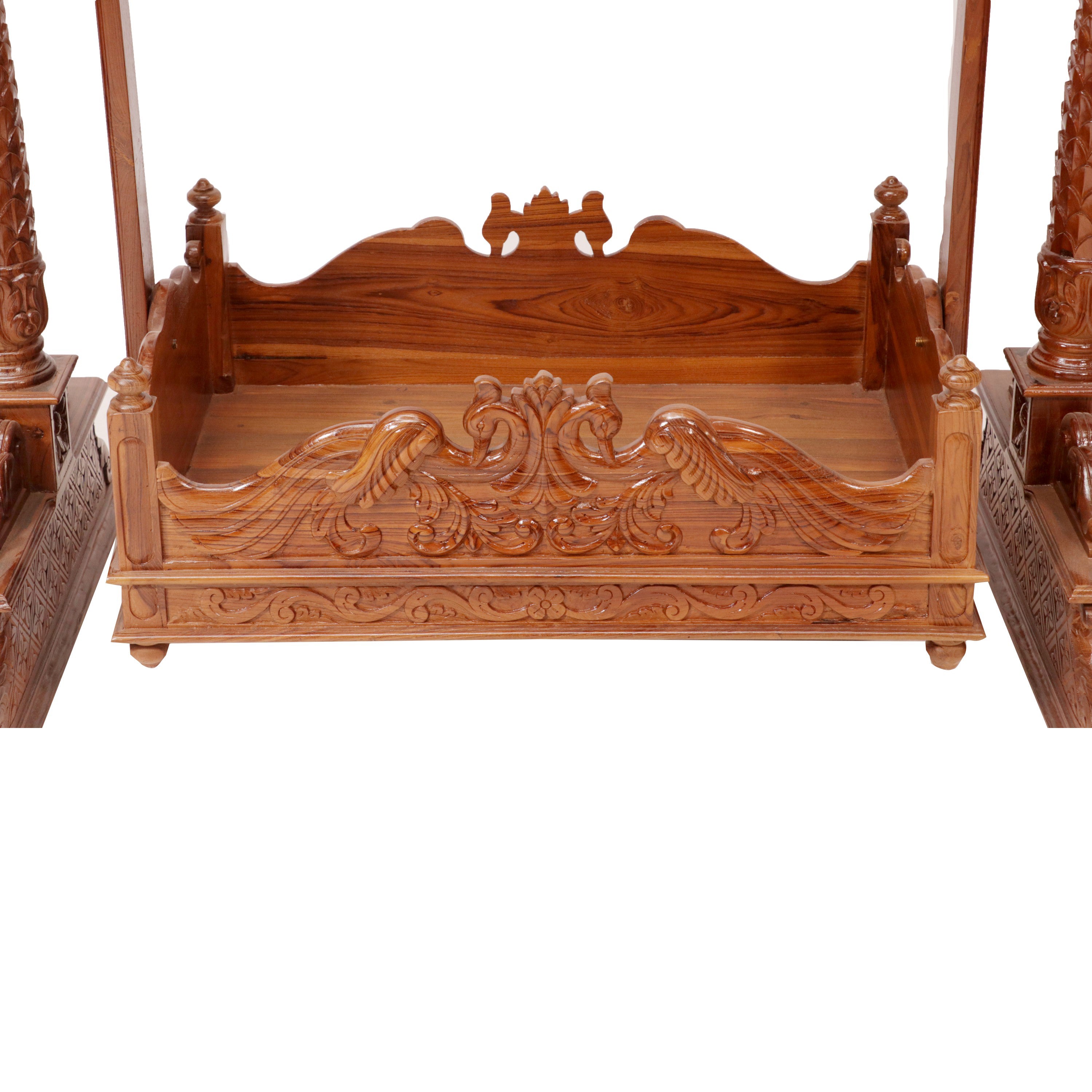Carved Peacock Style Designed Handmade Teak Wooden Cradle Cradle