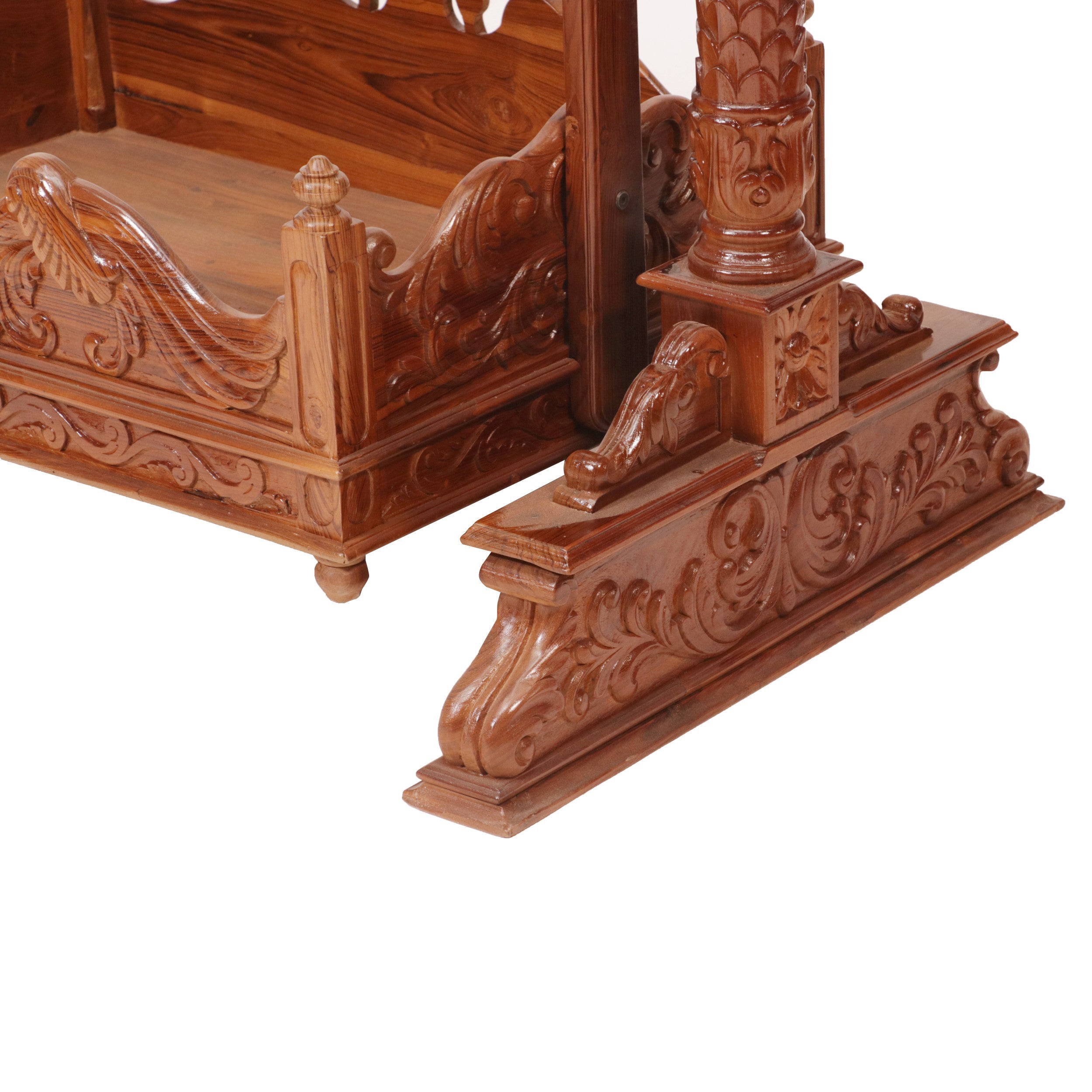 Carved Peacock Style Designed Handmade Teak Wooden Cradle Cradle