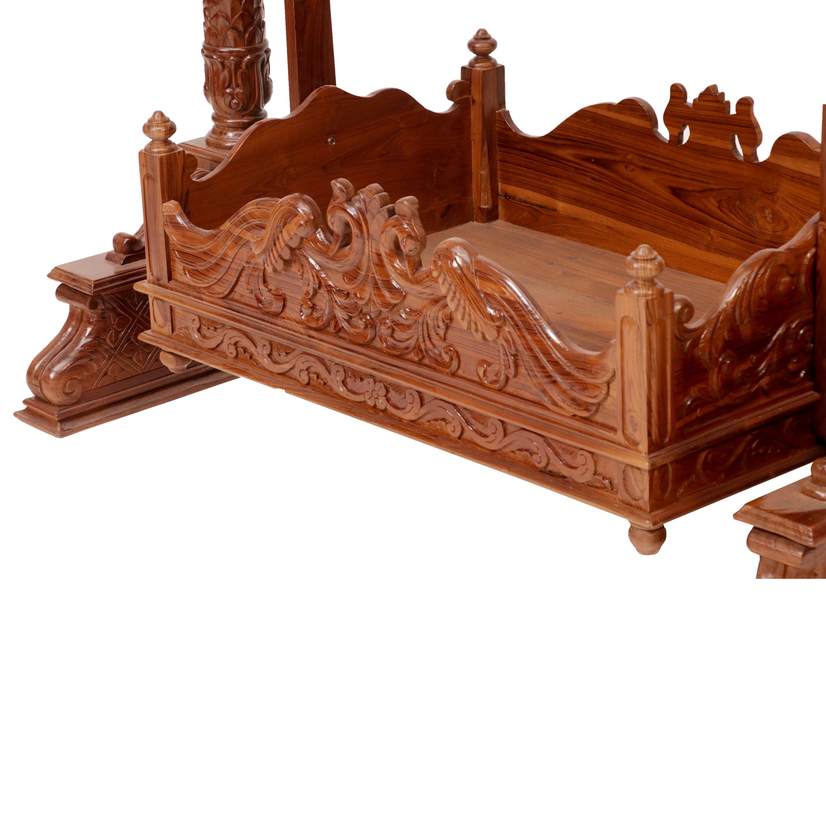 Carved Peacock Style Designed Handmade Teak Wooden Cradle Cradle