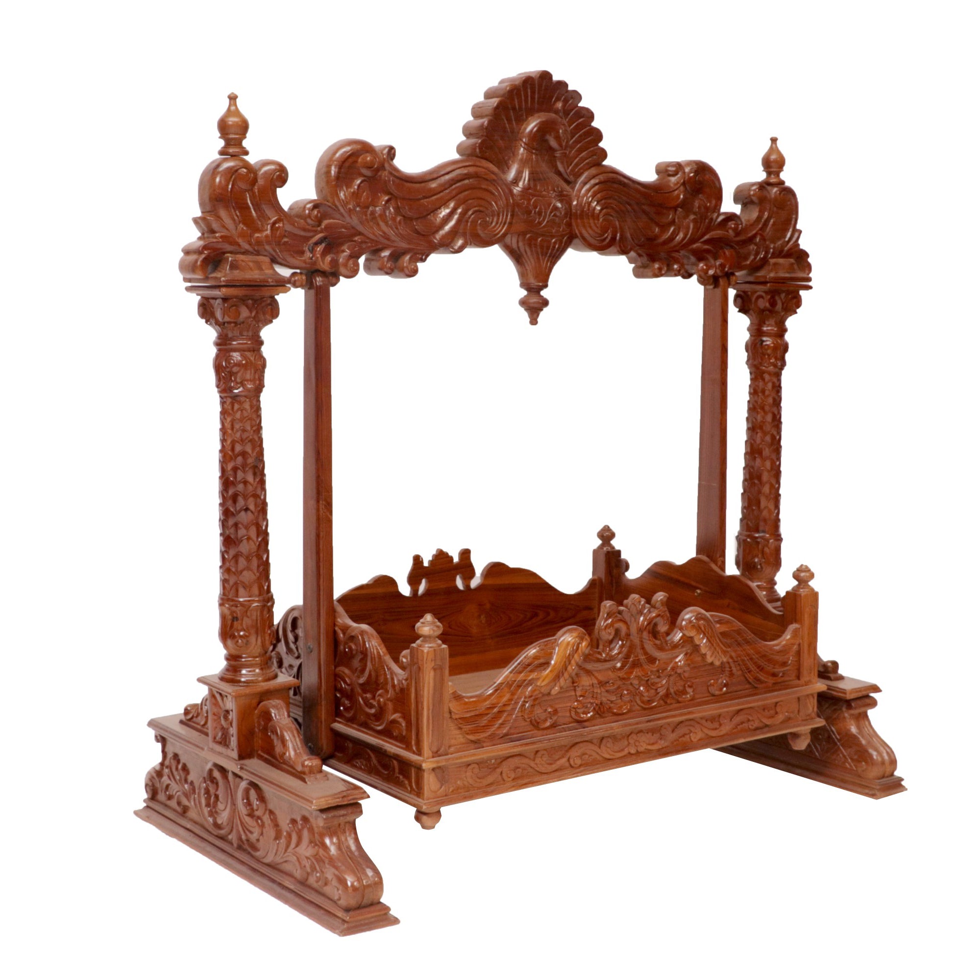 Carved Peacock Style Designed Handmade Teak Wooden Cradle Cradle