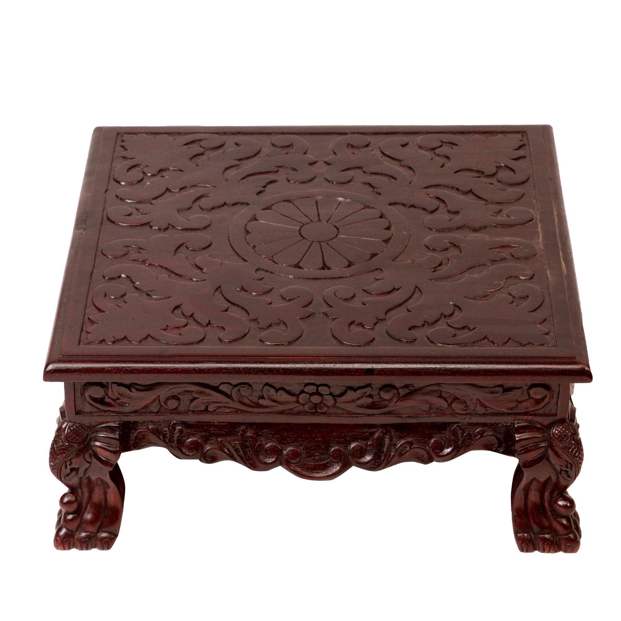 Dark Hued Teak Wood Top Carved Bajot/Choki Bajot