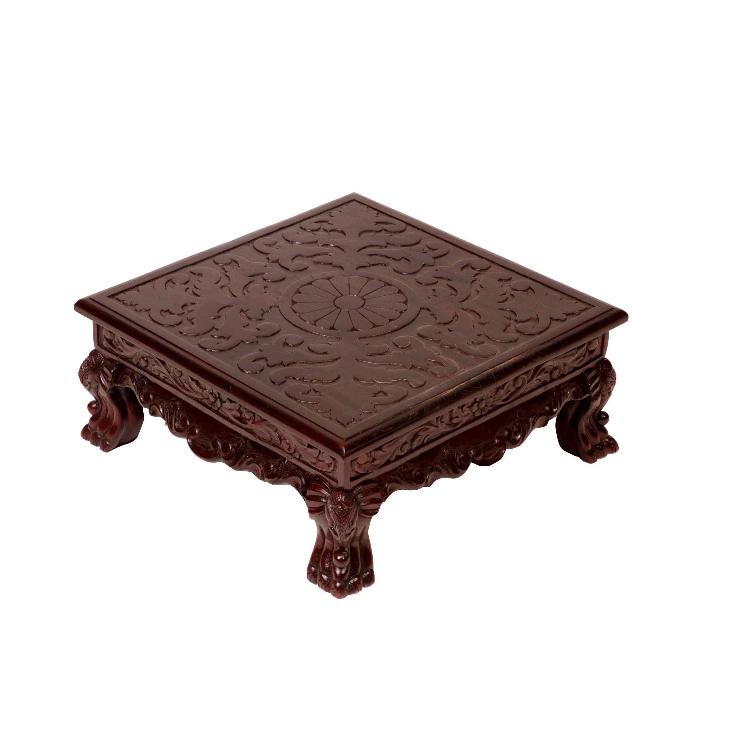 Dark Hued Teak Wood Top Carved Bajot/Choki Bajot