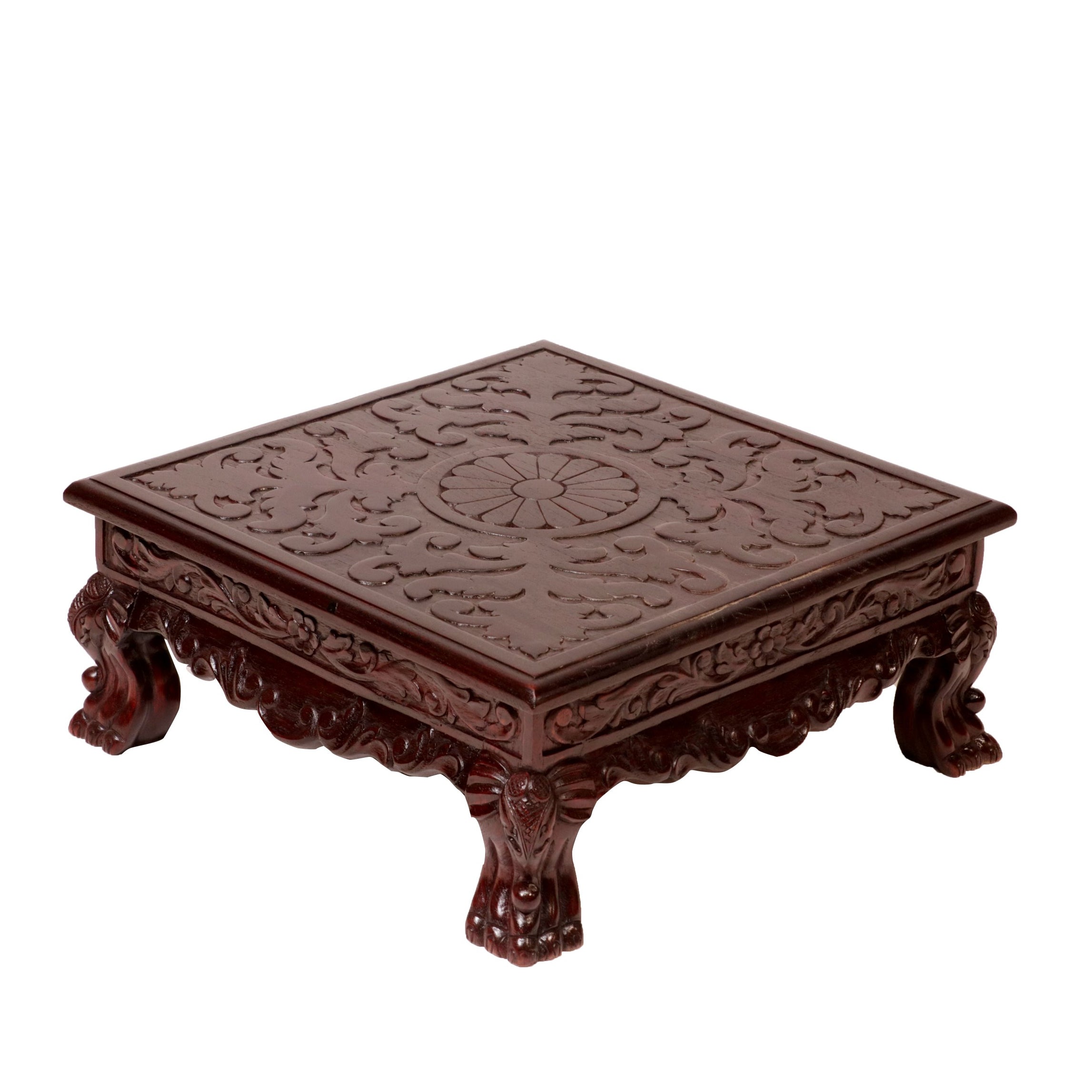 Dark Hued Teak Wood Top Carved Bajot/Choki Bajot