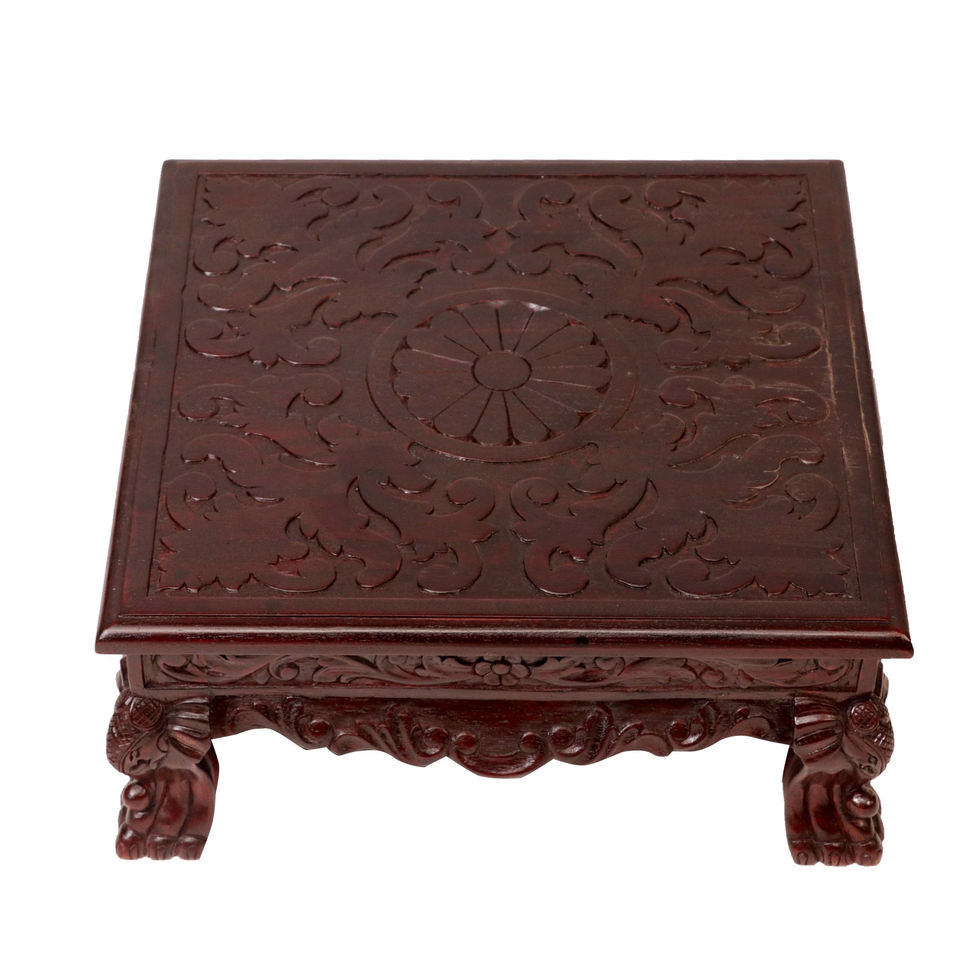 Dark Hued Teak Wood Top Carved Bajot/Choki Bajot