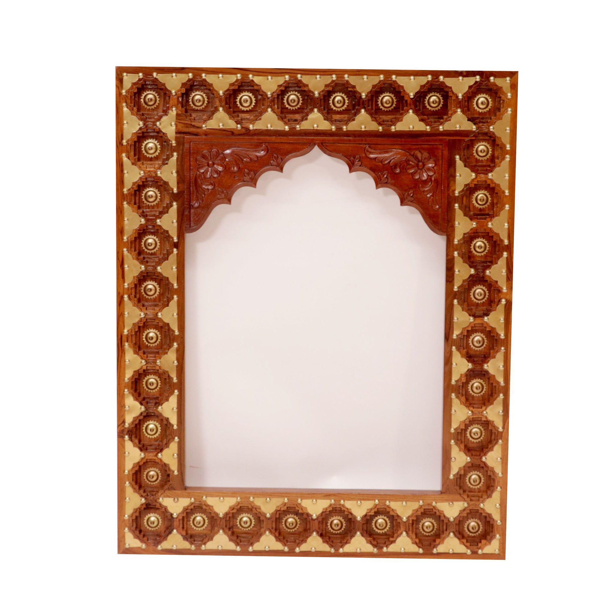 Brass Carved Teak Mirror Arch Mirror Mirror
