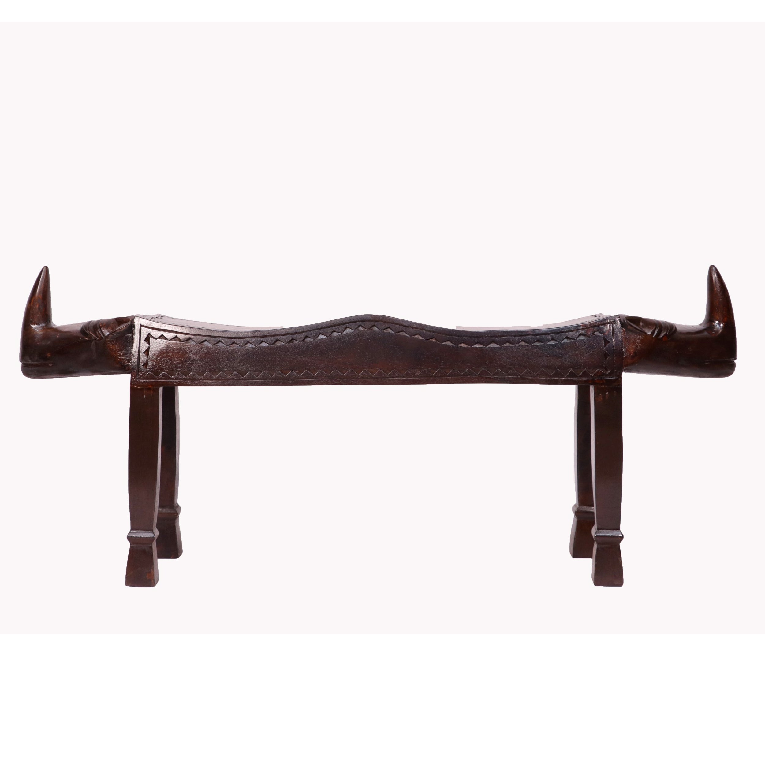 Wooden Single Horn Rhino 2 (two) Seater Bench Bench
