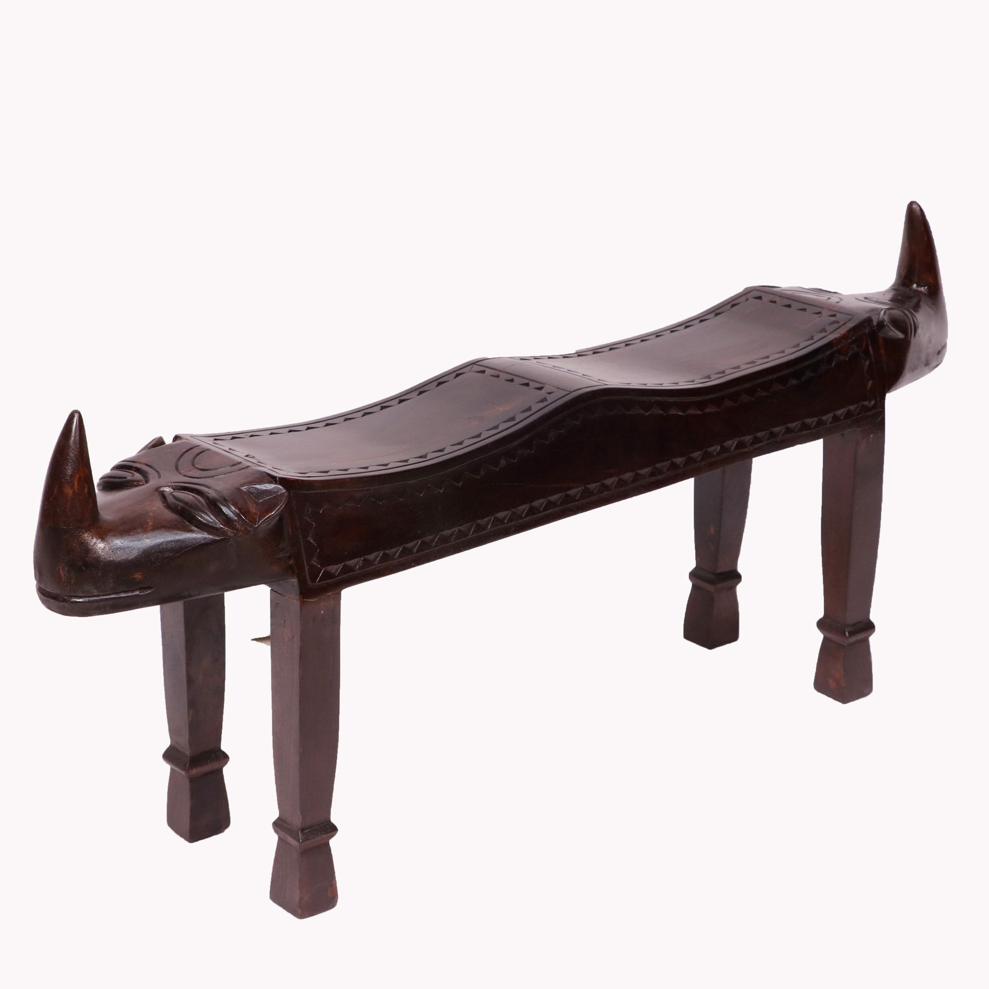 Wooden Single Horn Rhino 2 (two) Seater Bench Bench