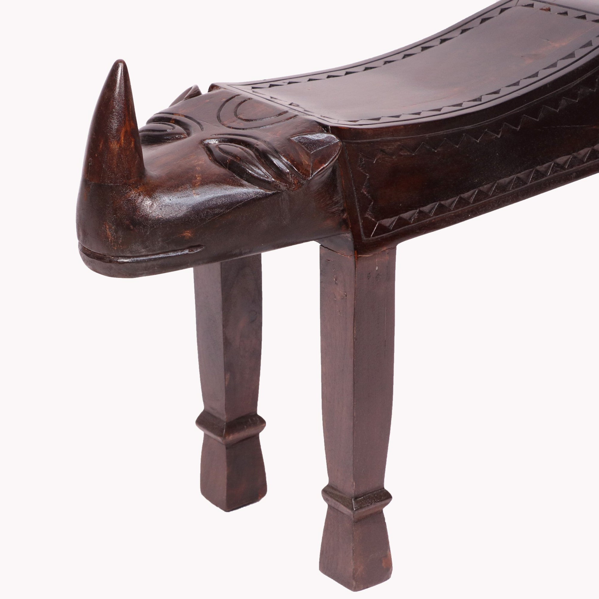 Wooden Single Horn Rhino 2 (two) Seater Bench Bench
