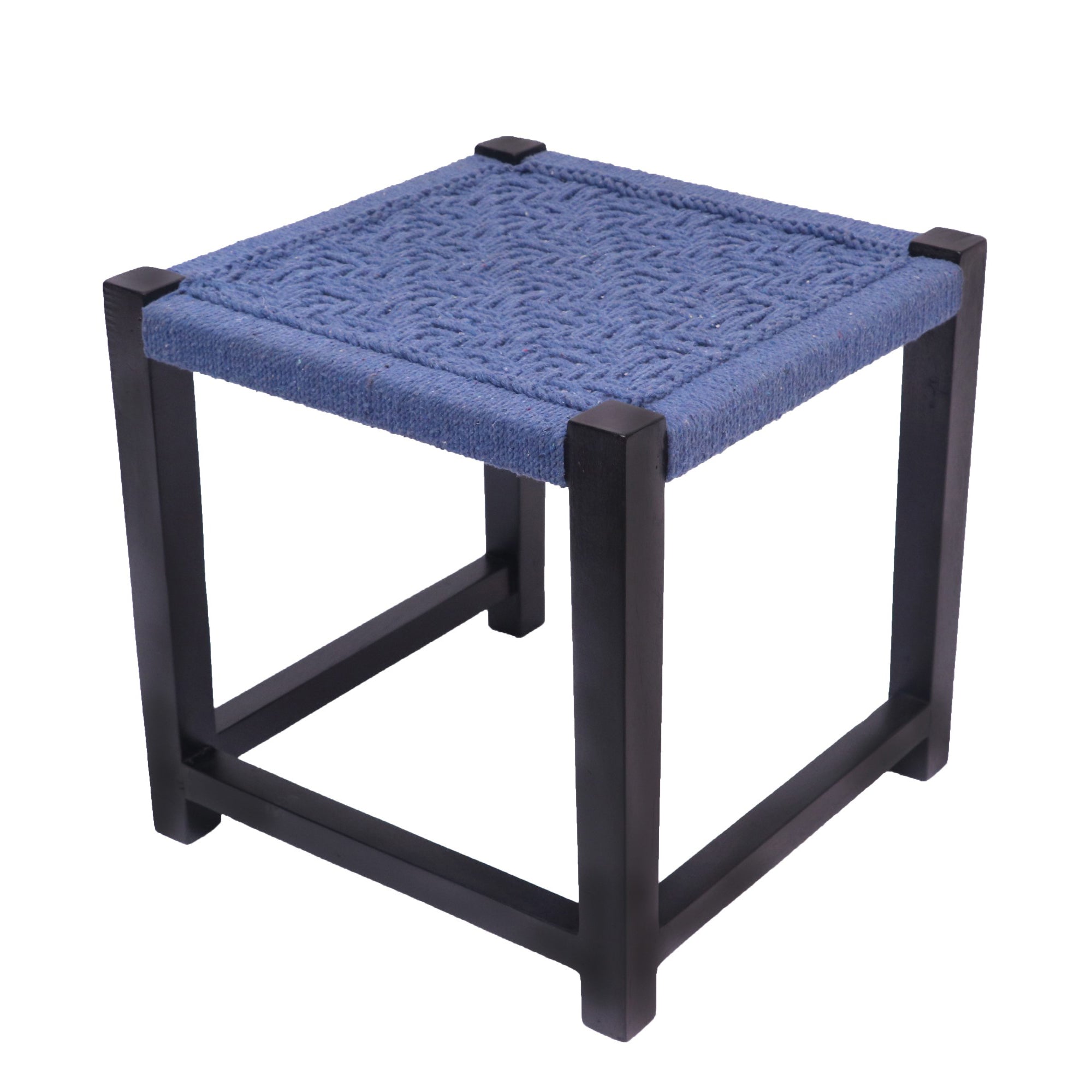 Teal and White Wooden Stool Stool