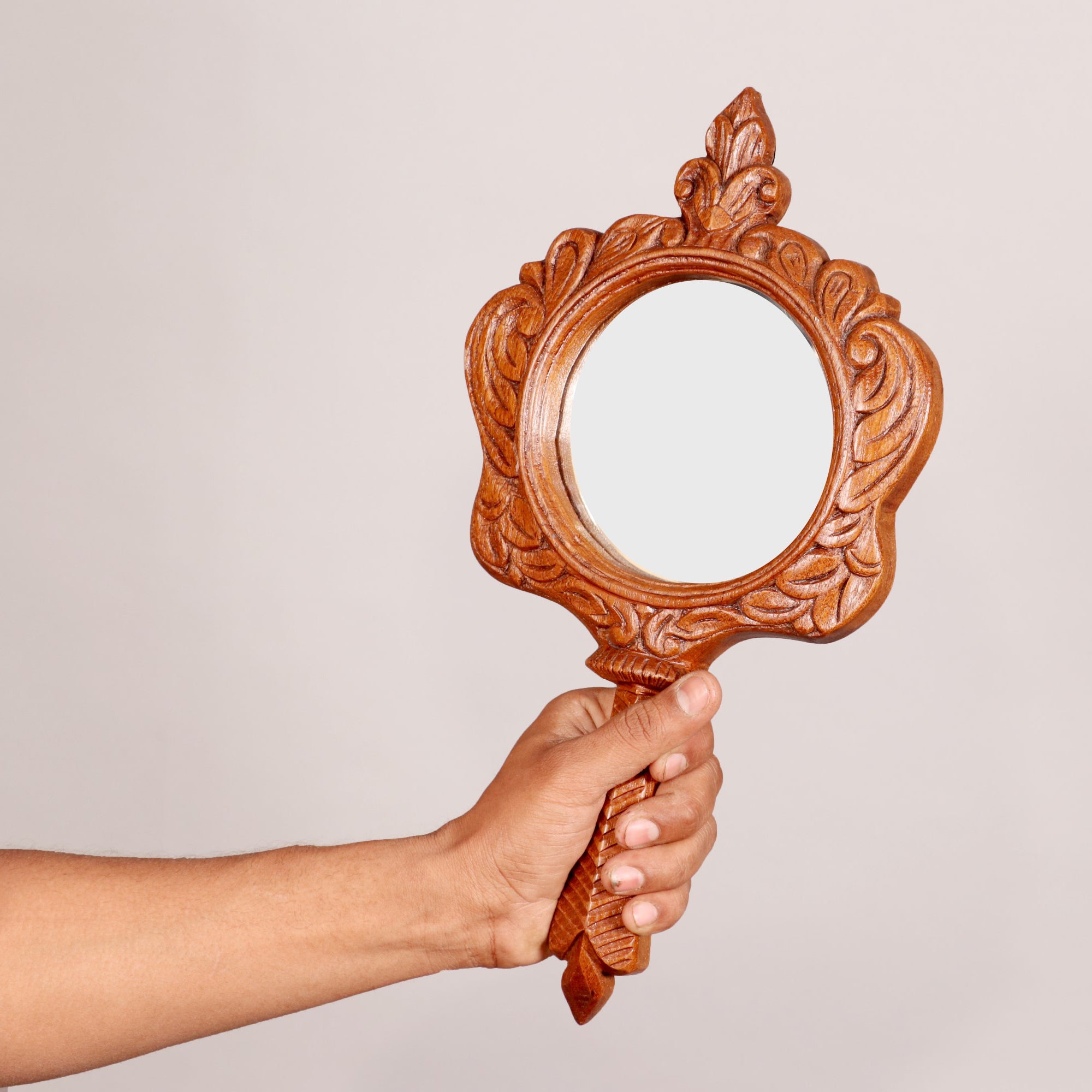 Teak wood Fairy tale hand held mirror Mirror