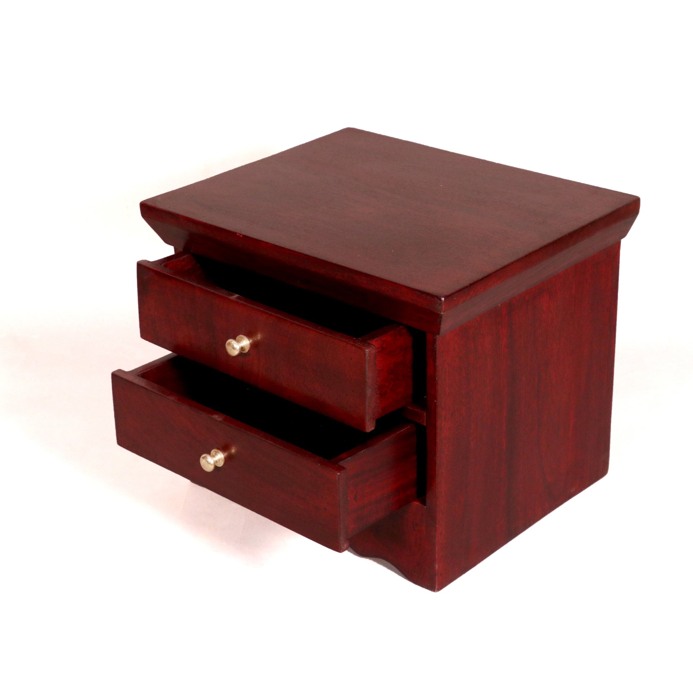 Dark Mahogany Double Drawer Wooden Handmade Bedside Bedside