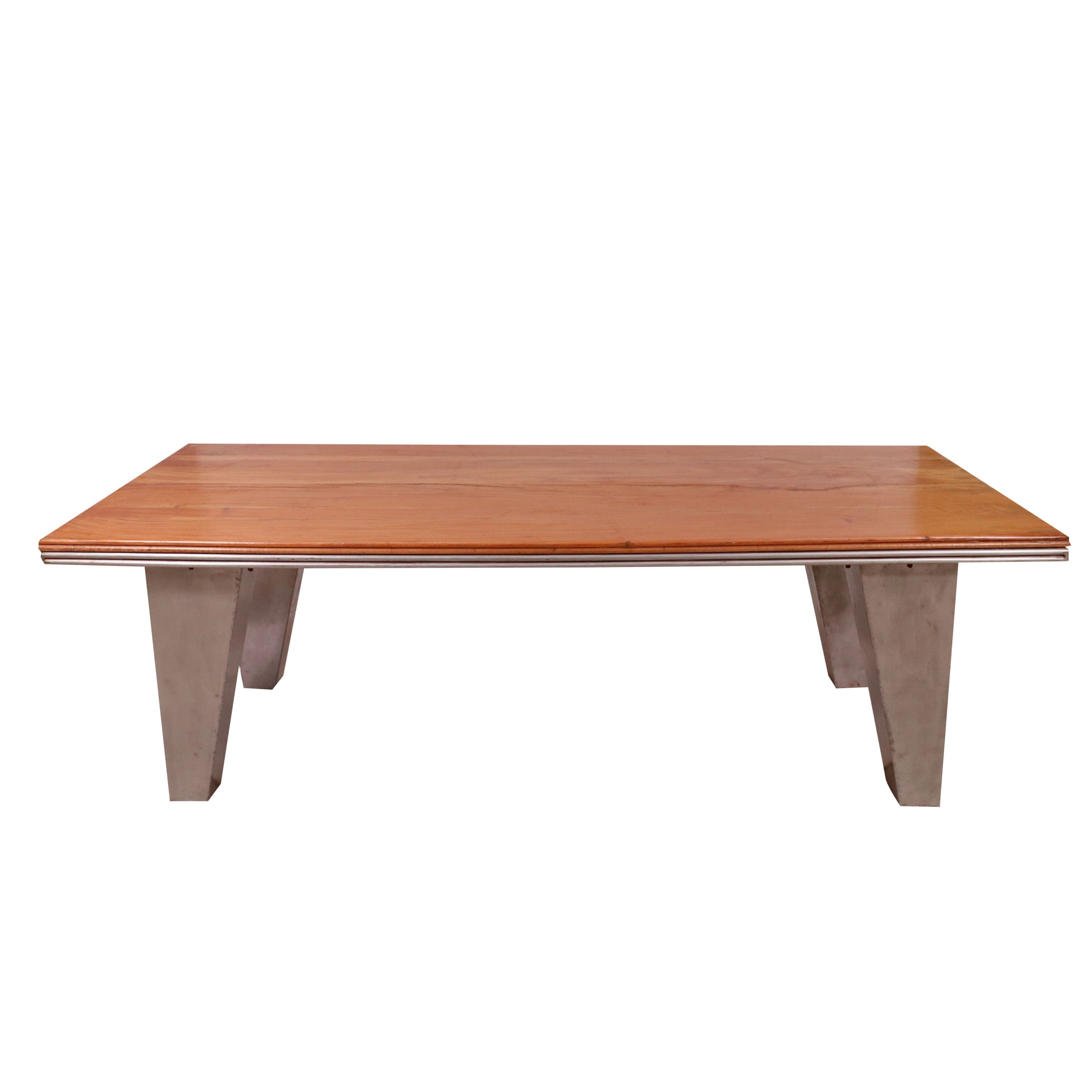 Metallic leg with Natural solid wood Top Dining Table Dining Table