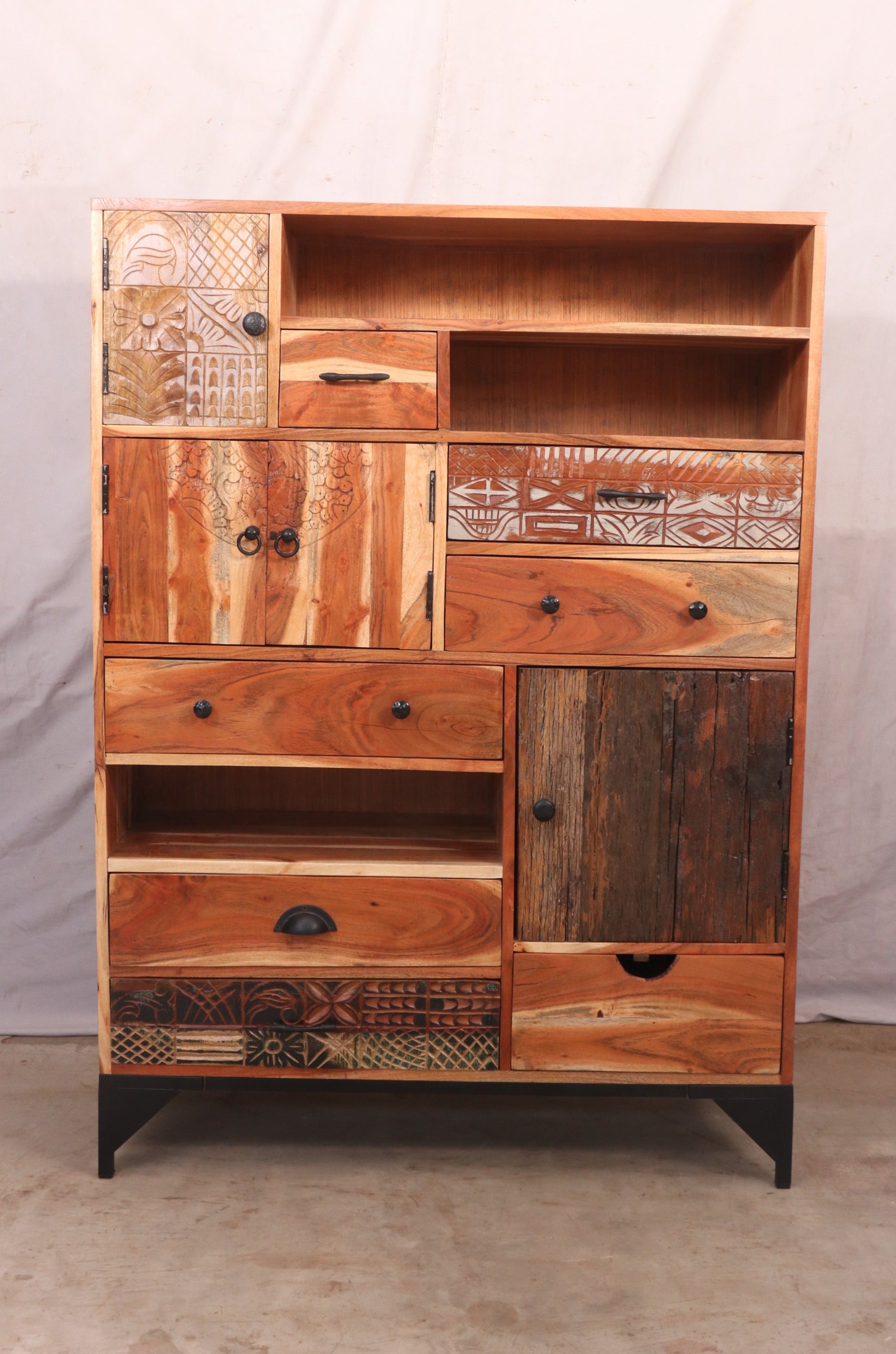 3 Doors and 8 Drawer Storage Cabinet for Living Room Cupboard