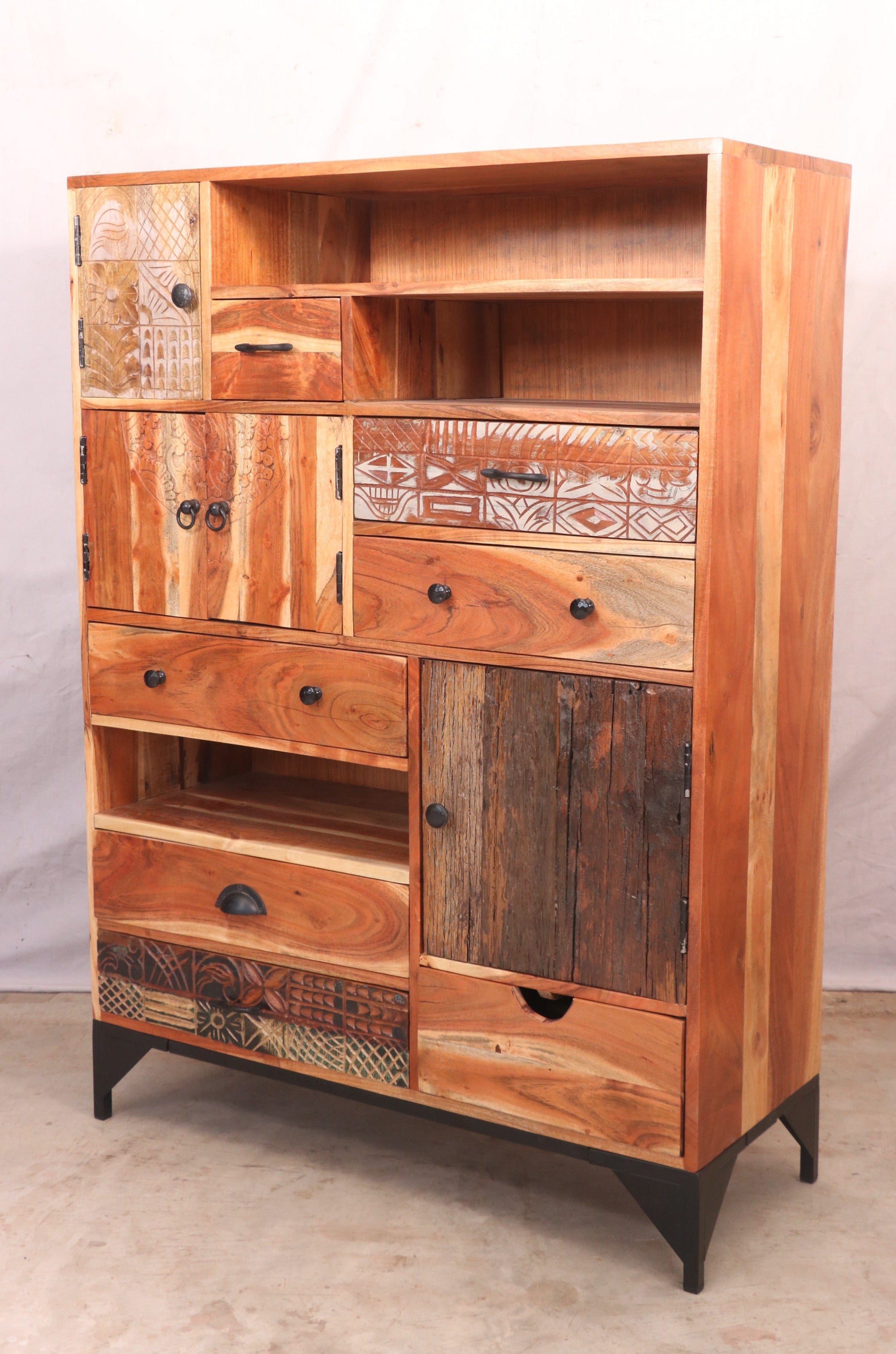 3 Doors and 8 Drawer Storage Cabinet for Living Room Cupboard