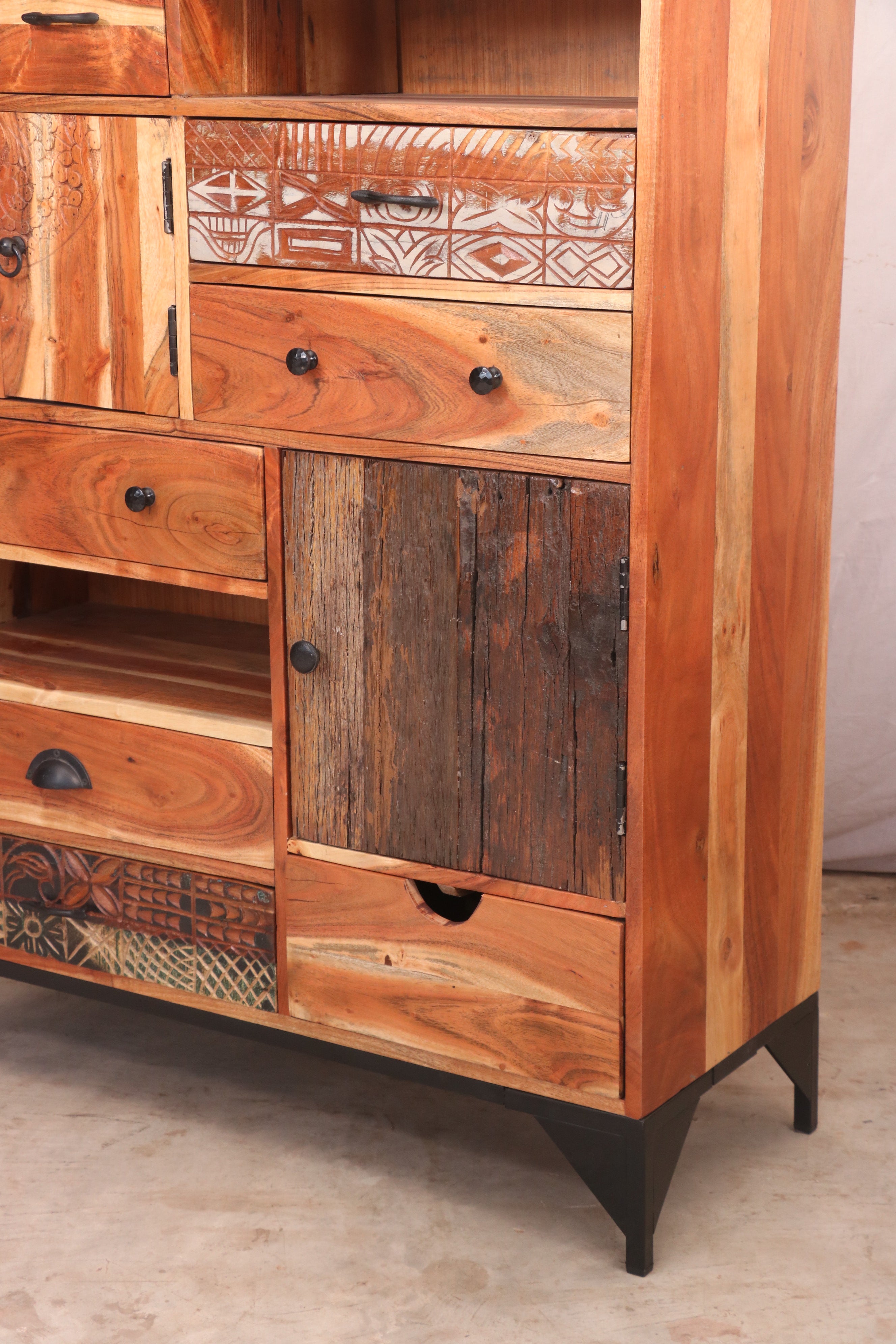 3 Doors and 8 Drawer Storage Cabinet for Living Room Cupboard