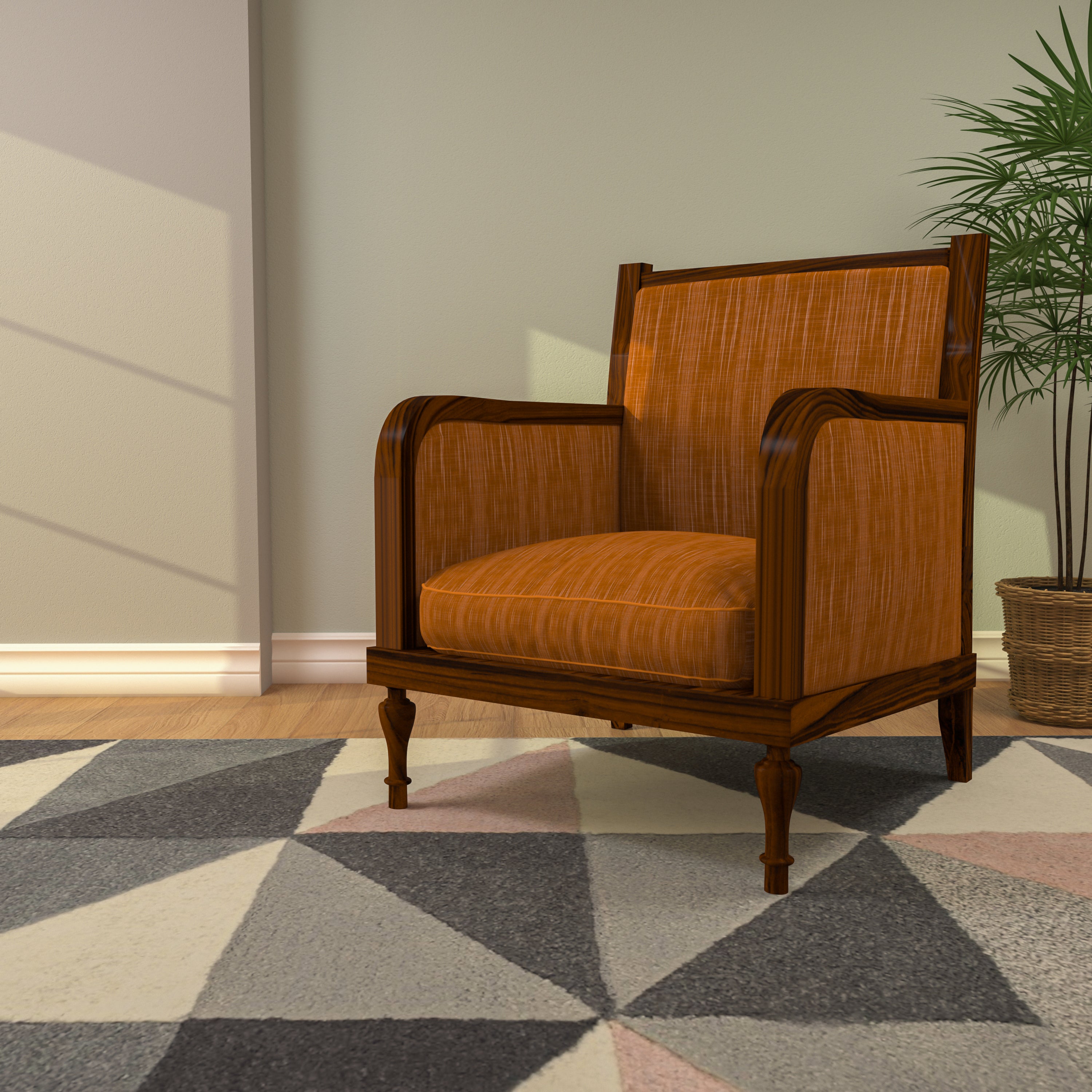 Rustic Upholstered Handmade Wooden Arm Chair for Home Arm Chair