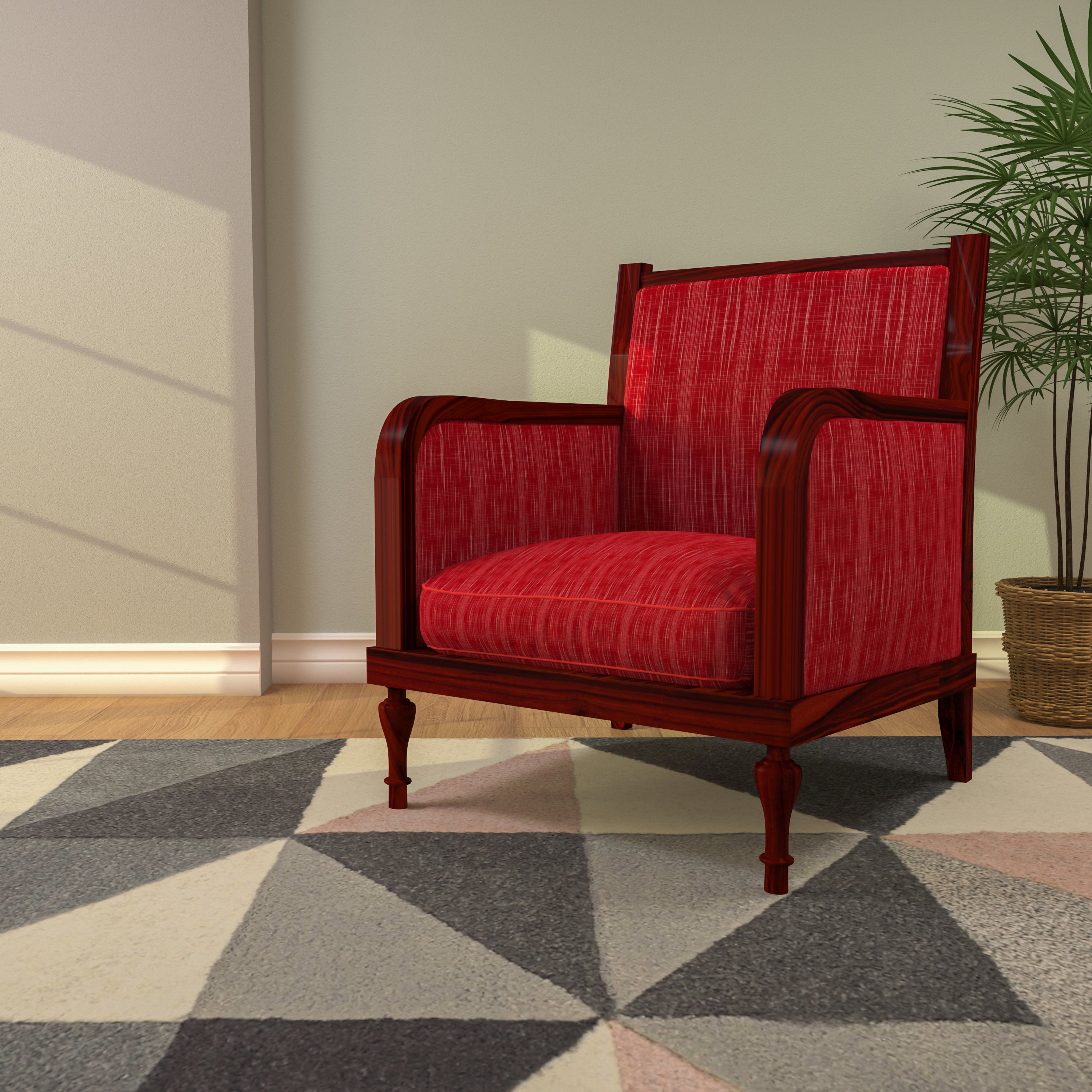 Rustic Red Upholstered Handmade Wooden Arm Chair for Home Arm Chair