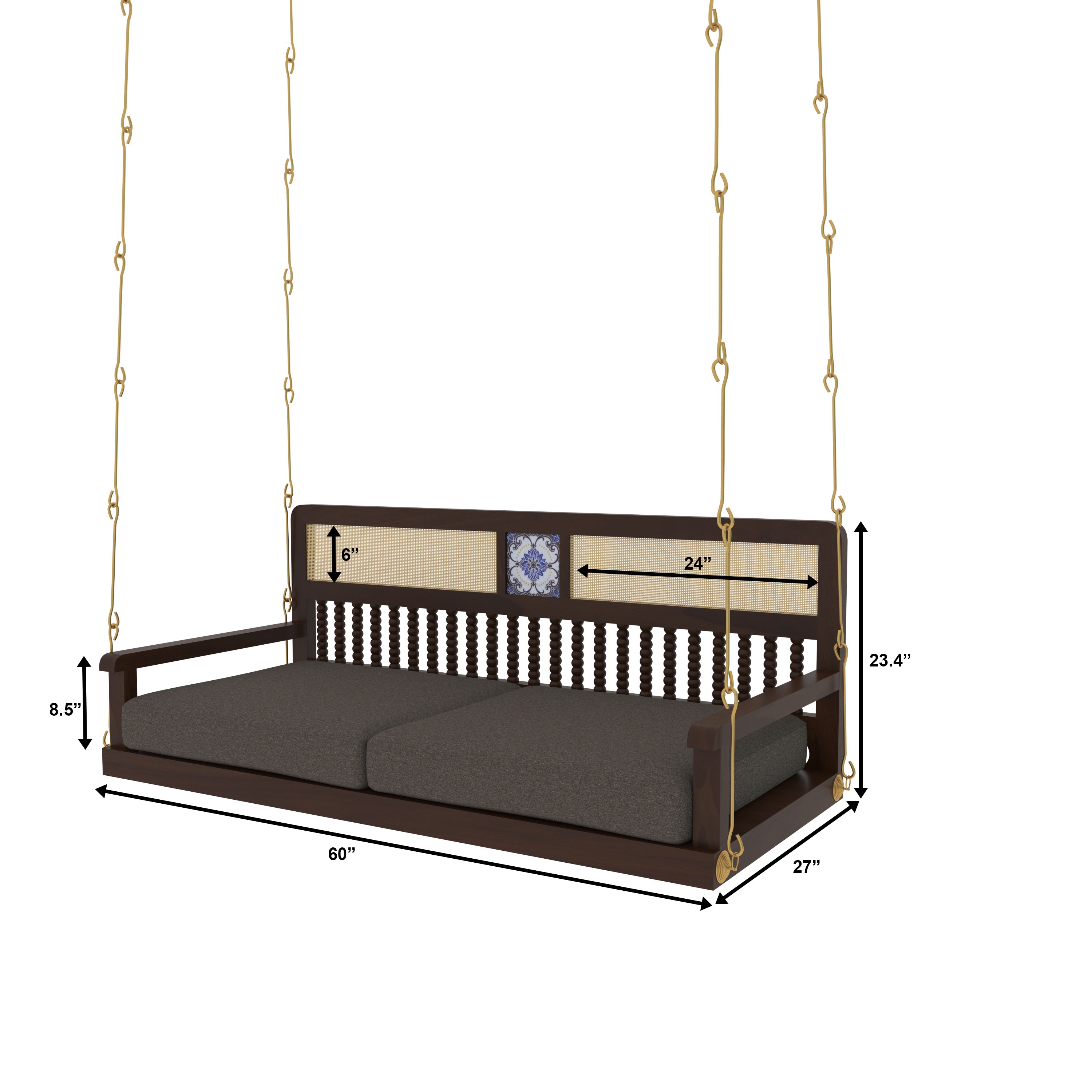 Classic Wooden Swing with Cushioned Comfort and Traditional Detailing Swing