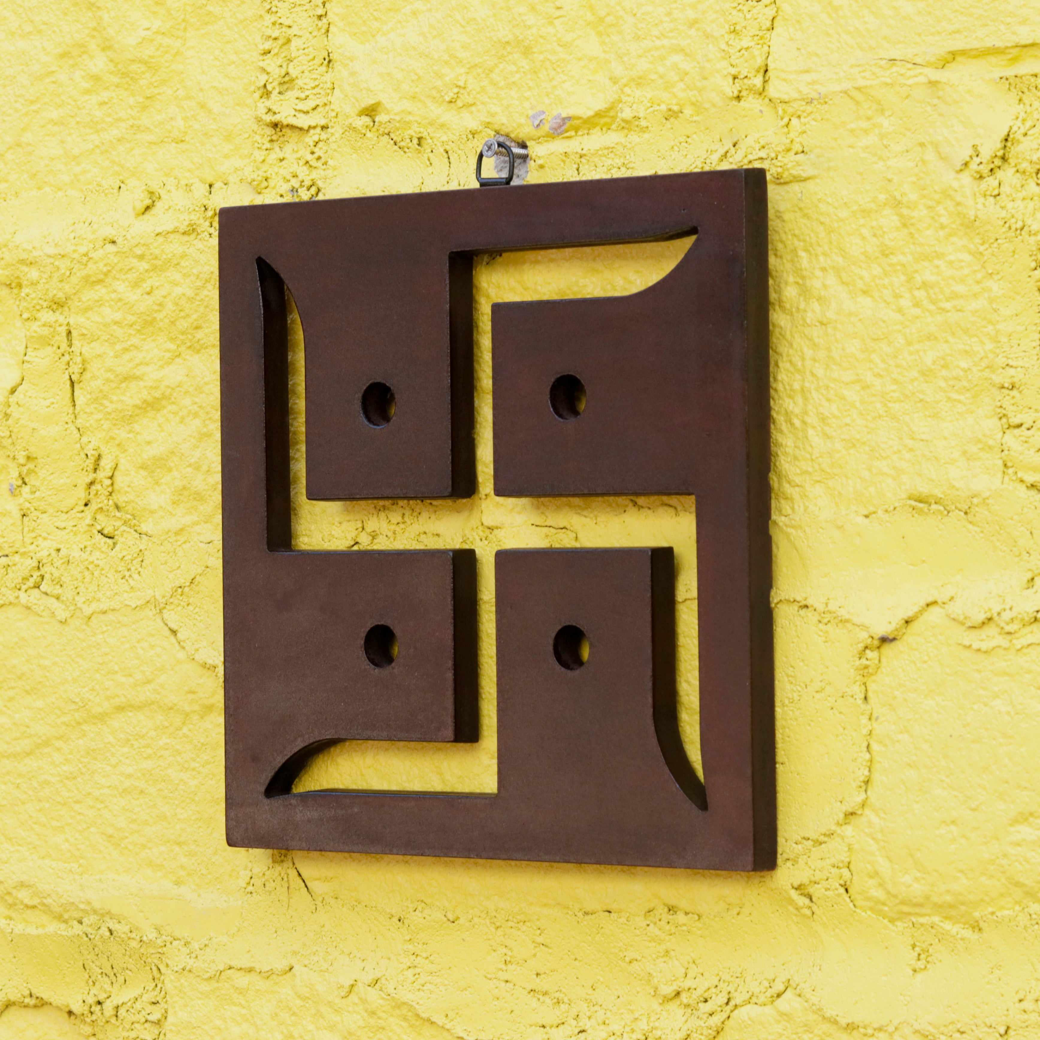 Mehroon Solid Wood Swastika Wall Decor Art for Spiritual and Aesthetic Harmony Wall Decor