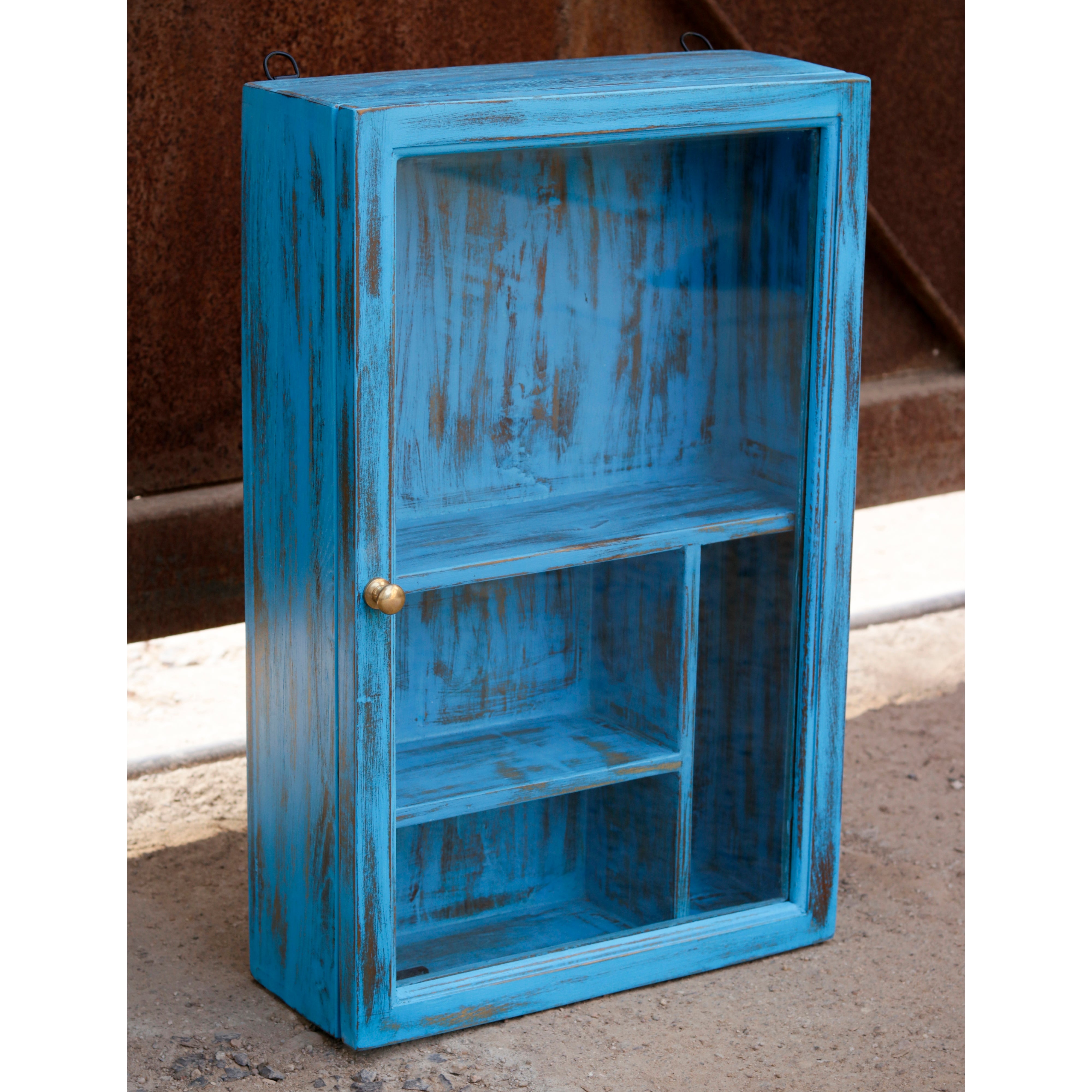 Traditional Blue Distressed Finished Wooden Handmade Wall Cabinet Wall Cabinet