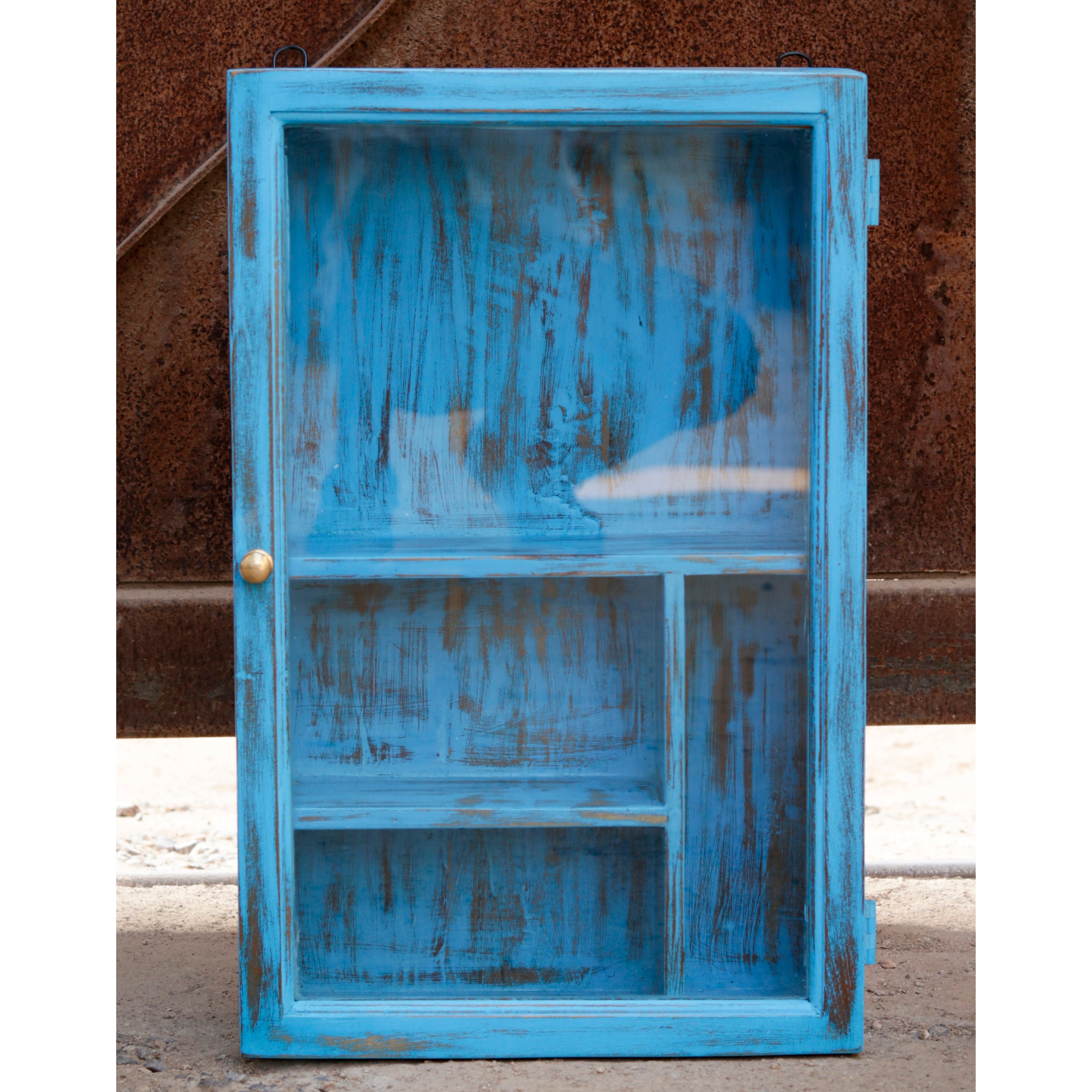 Traditional Blue Distressed Finished Wooden Handmade Wall Cabinet Wall Cabinet