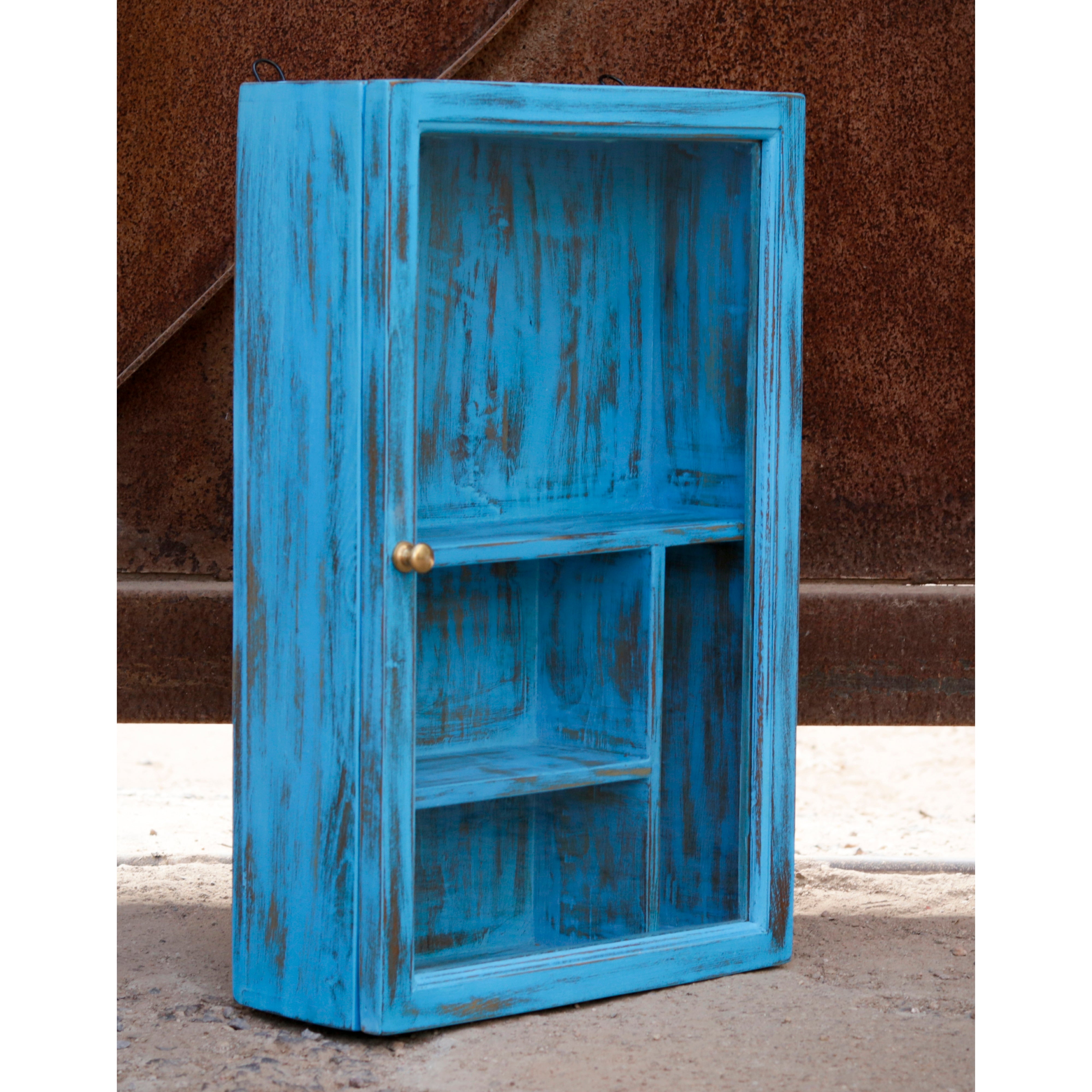 Traditional Blue Distressed Finished Wooden Handmade Wall Cabinet Wall Cabinet