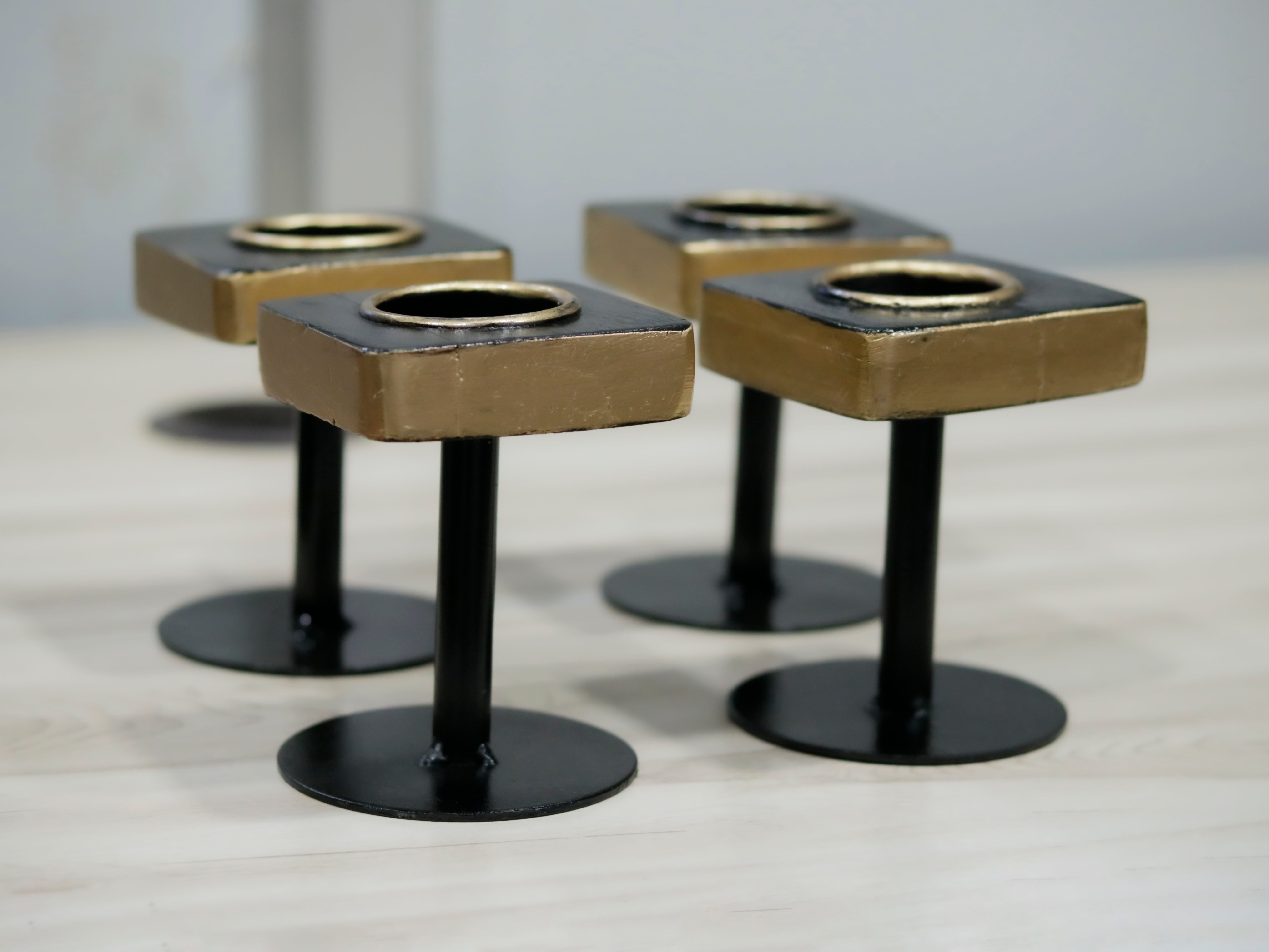 Delight Unique Golden Black Wooden Candle Stand Set Candle Holder