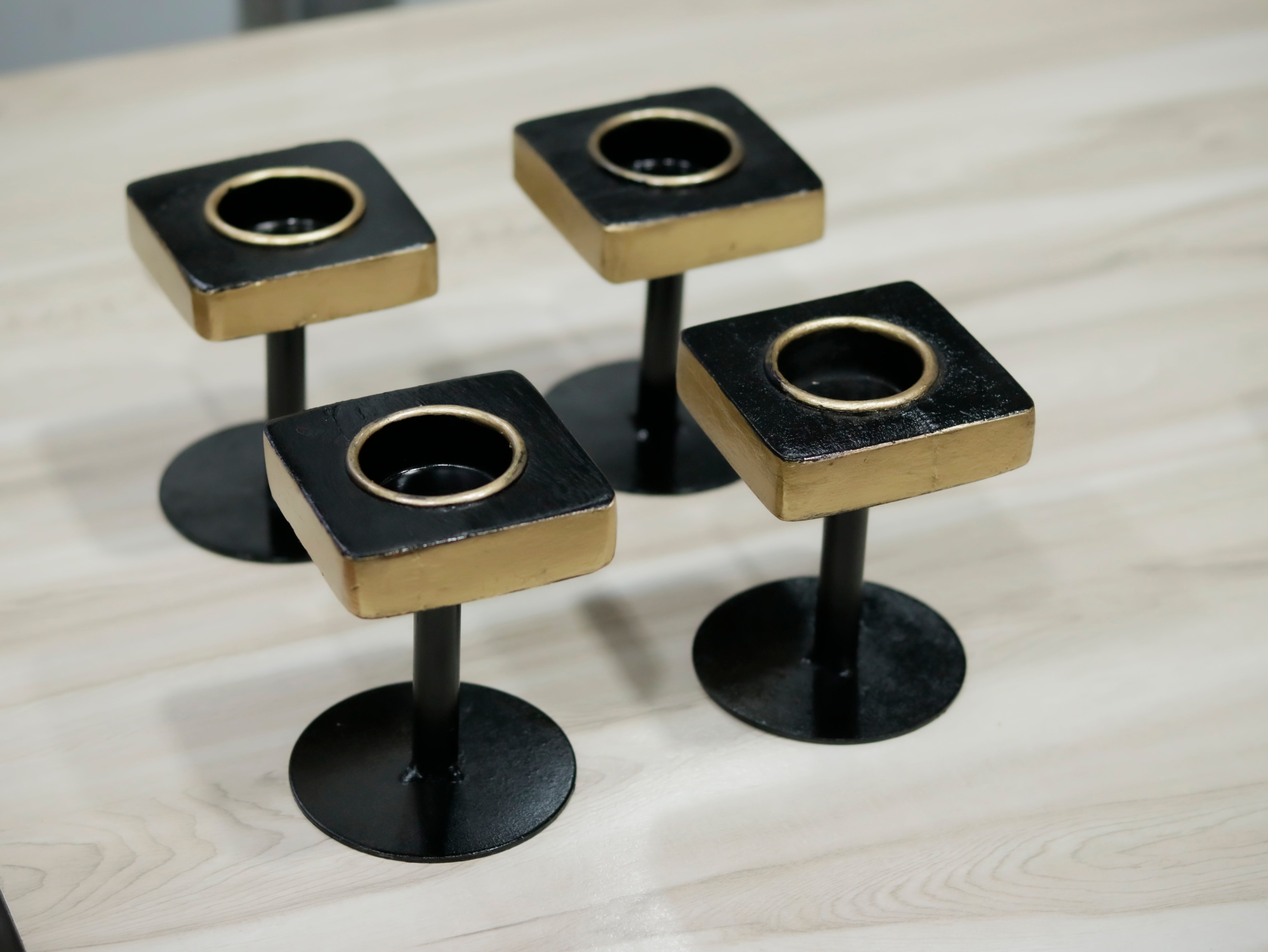 Delight Unique Golden Black Wooden Candle Stand Set Candle Holder