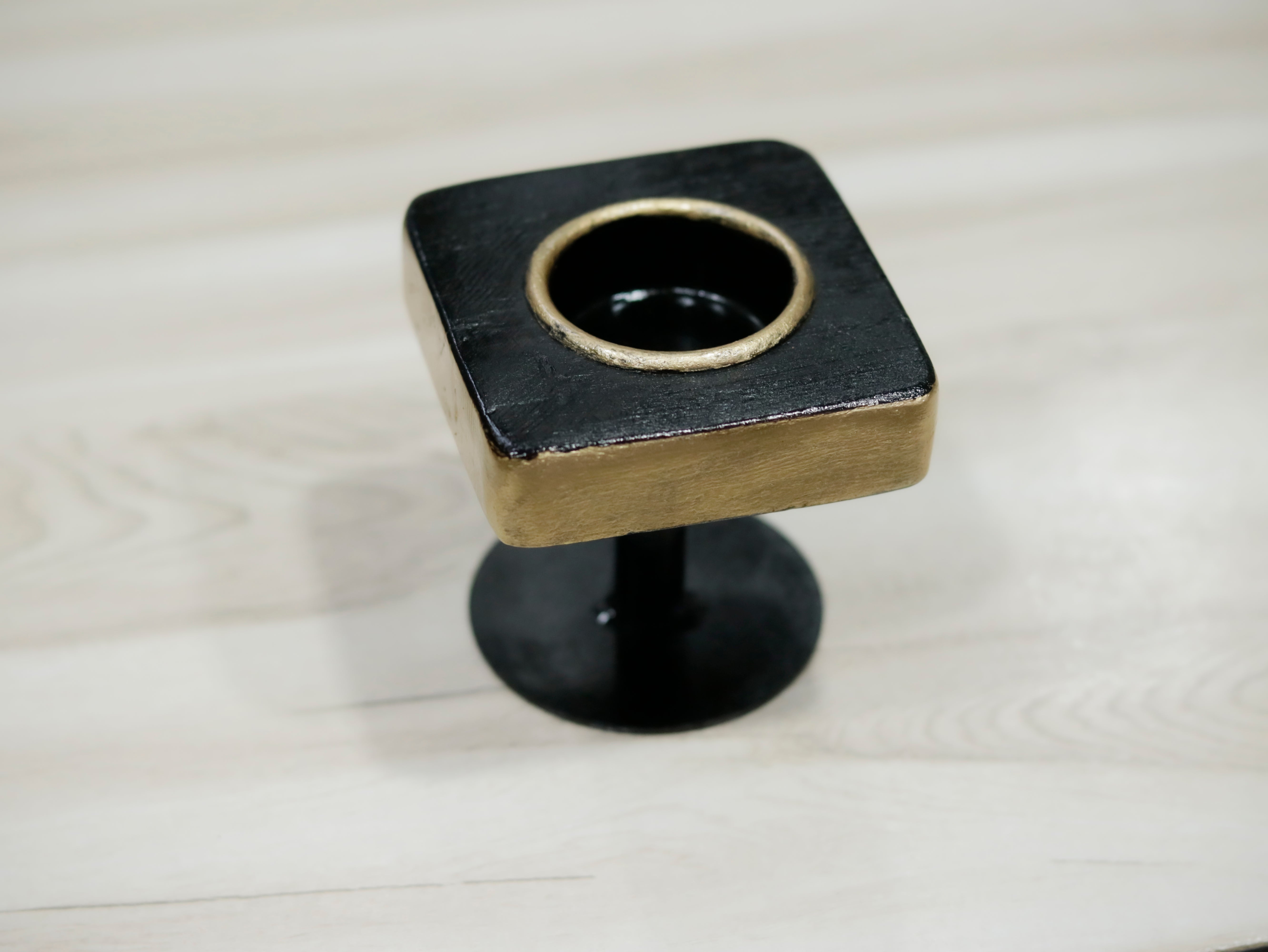 Vintage Neo Golden Black Wooden Candle Stand Set Candle Holder