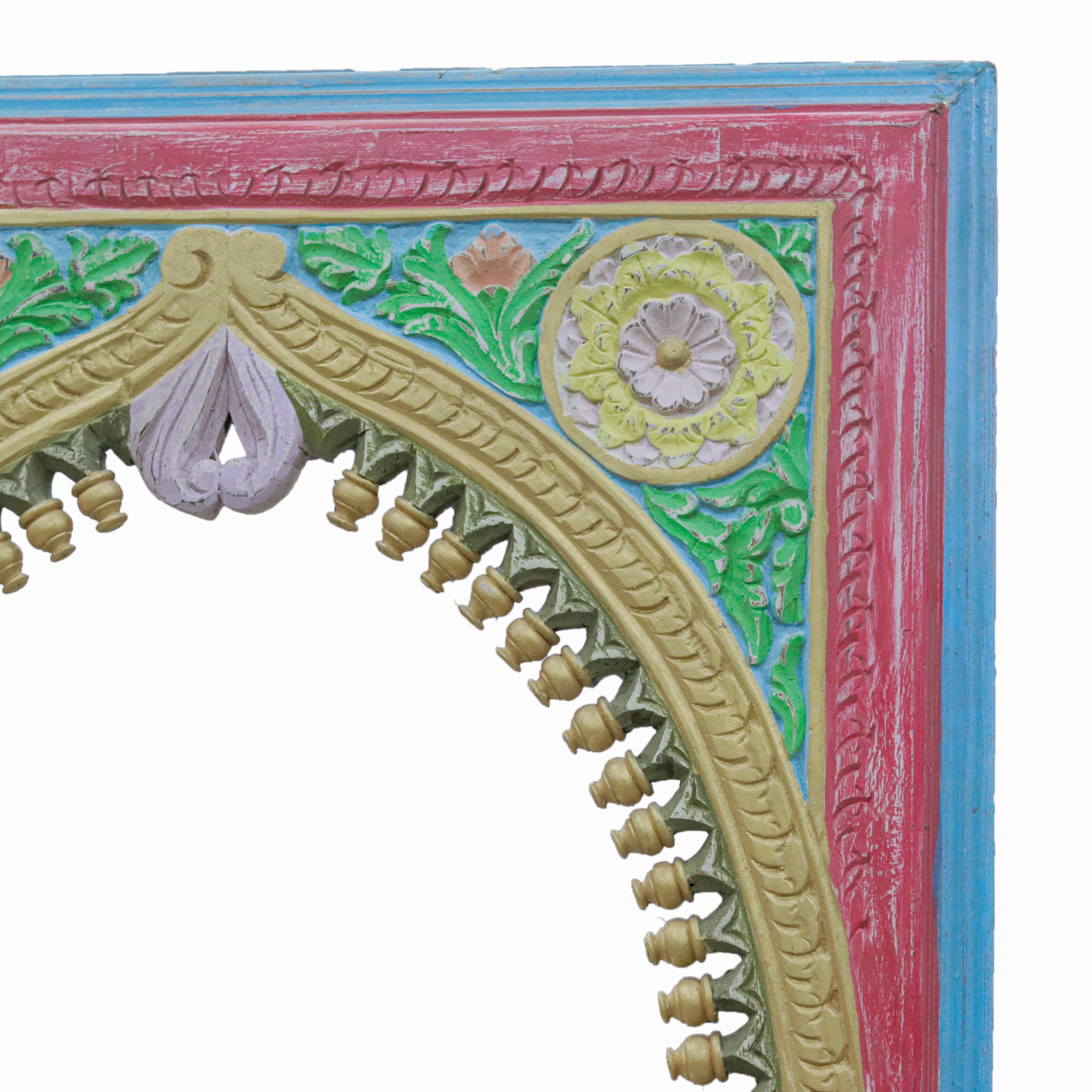 Classic Heritage Border with Flower Panel Carved Handmade Wooden Mirror Mirror