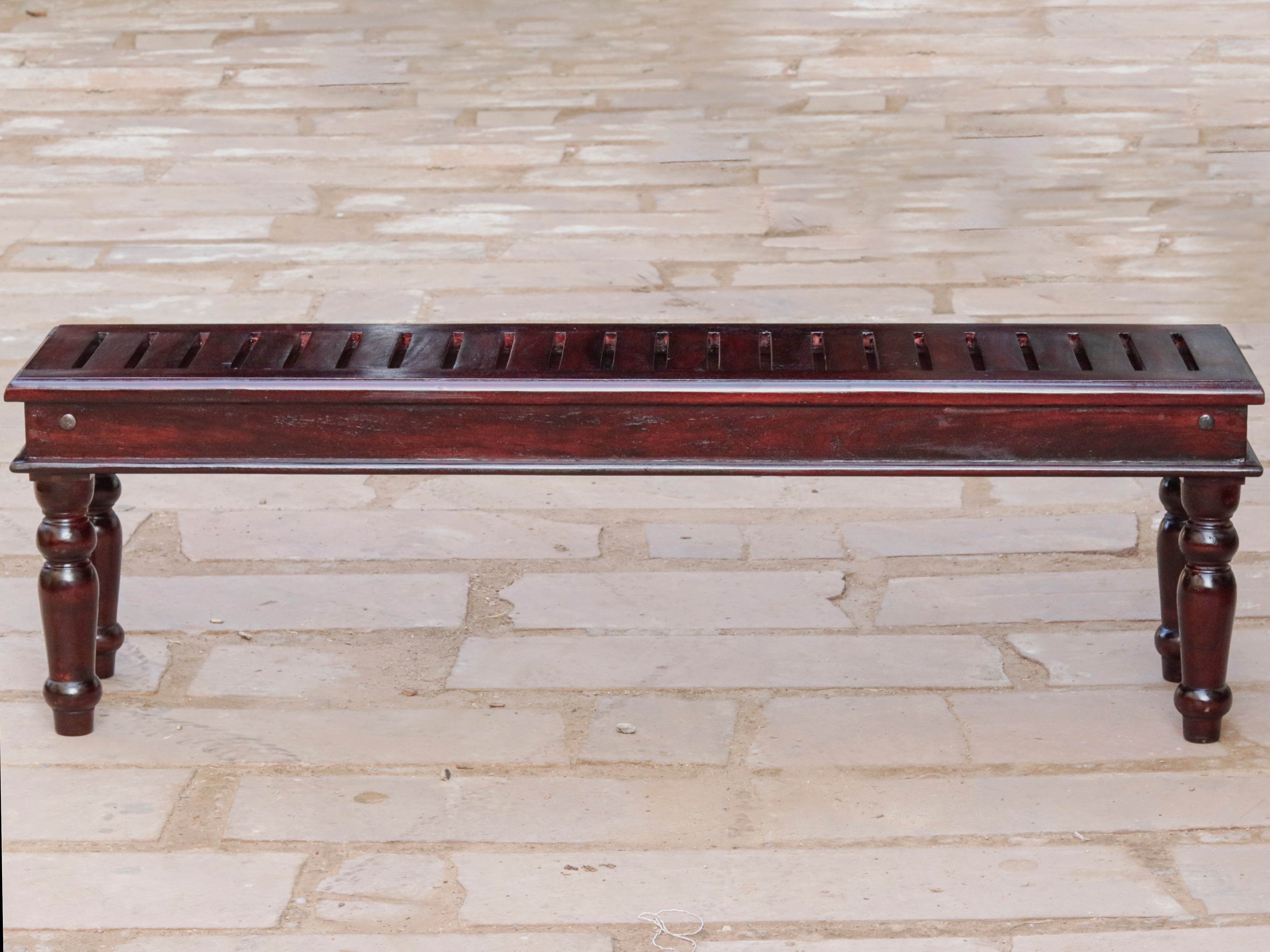 Delight Dark Mahogany Stripped Wooden Handmade Seating Bench Bench