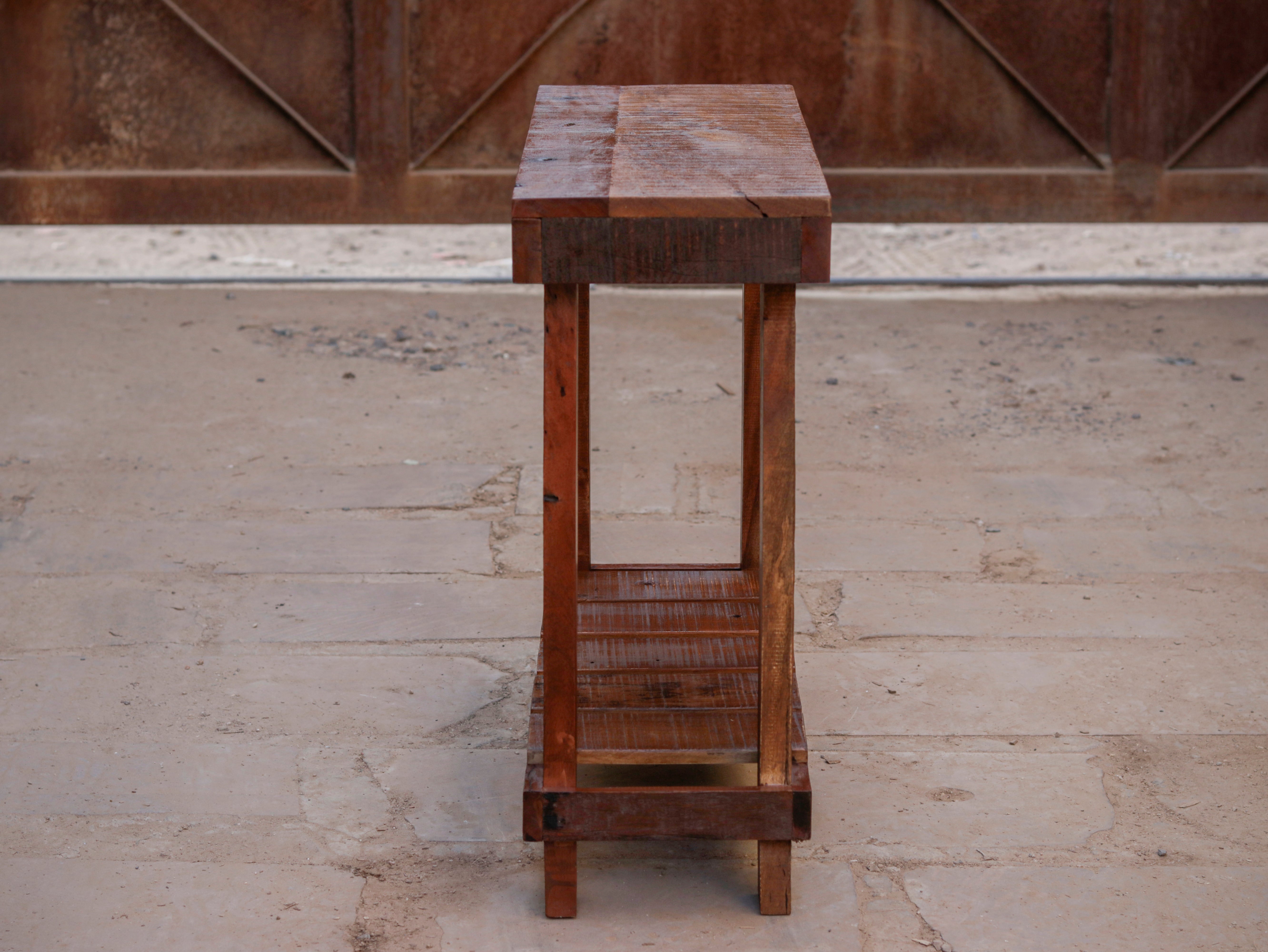 Old Natural Brown Italian Style Handmade Wooden Console Table with Bottom Storage Console Table