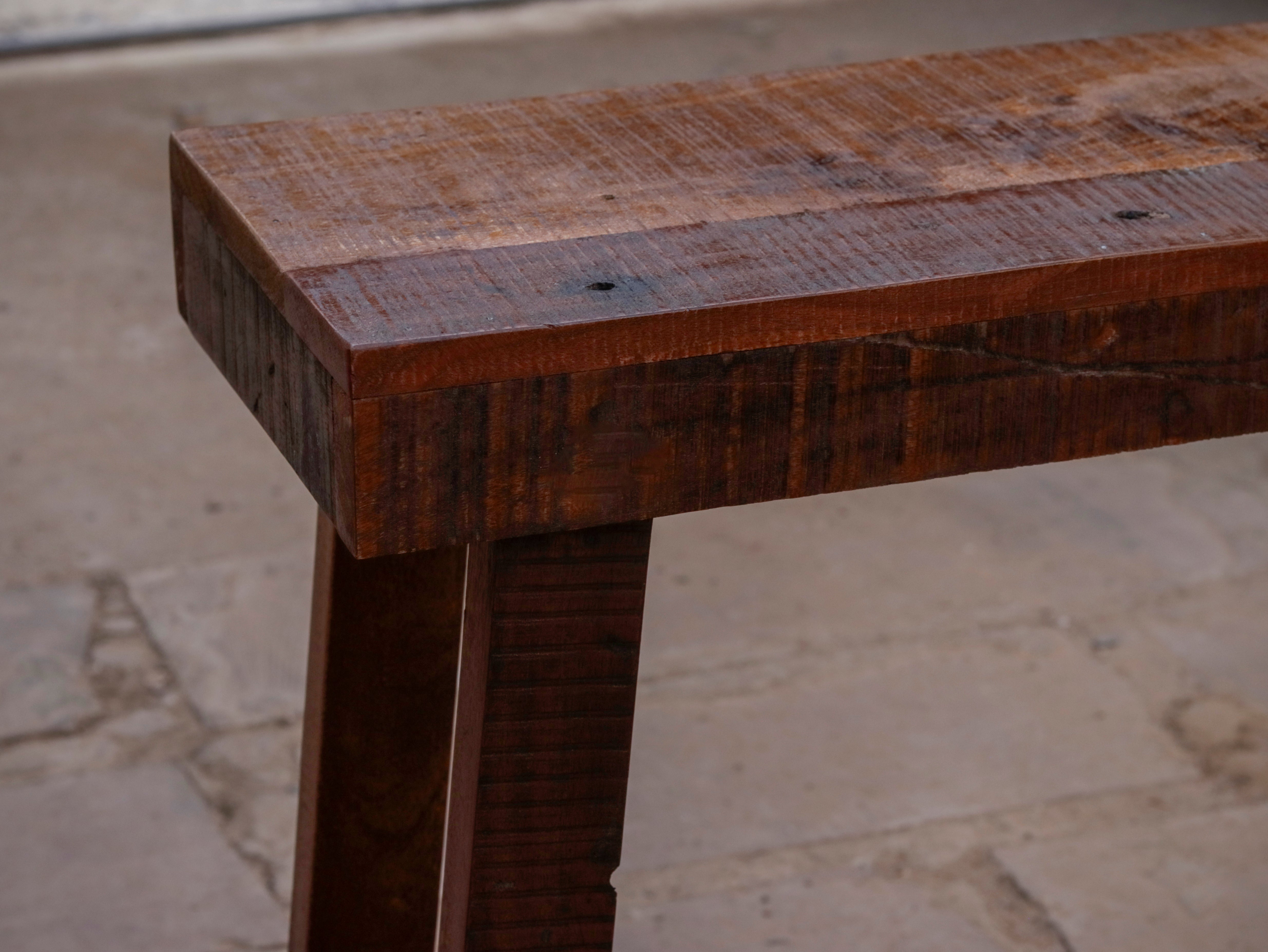 Old Natural Brown Italian Style Handmade Wooden Console Table with Bottom Storage Console Table