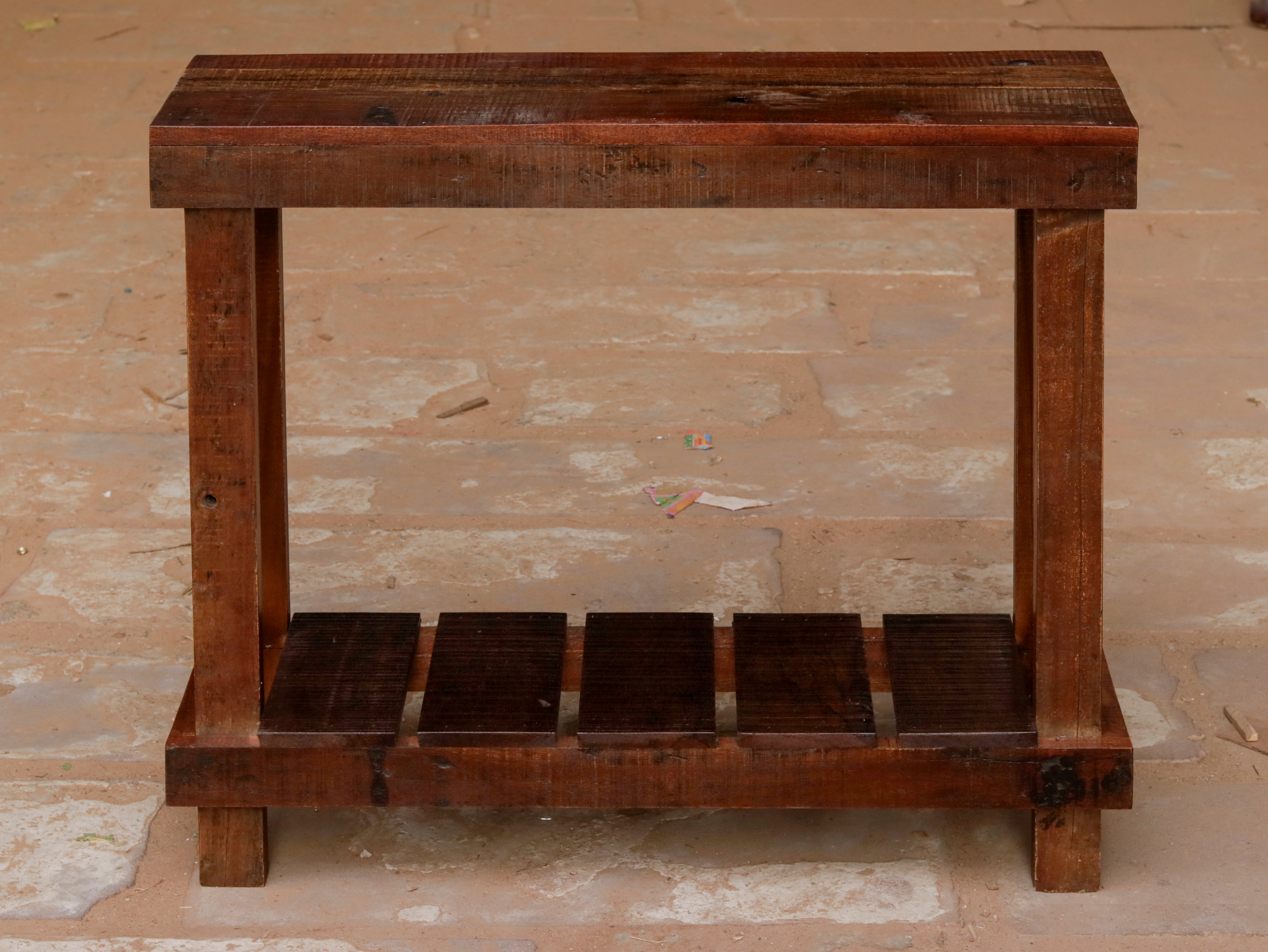 Classic Natural Brown Italian Style Handmade Wooden Side Table with Bottom Storage Console Table