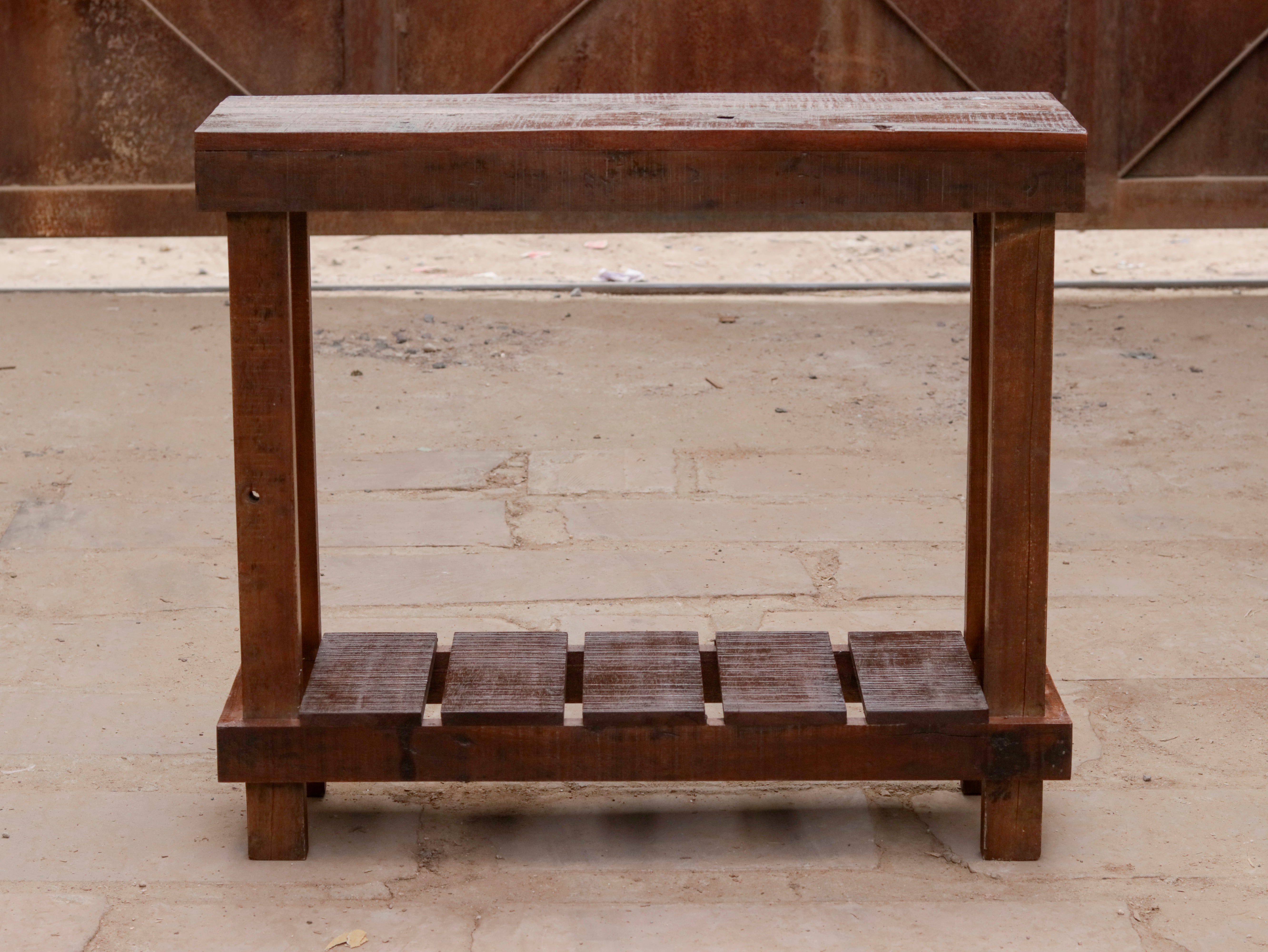 Classic Natural Brown Italian Style Handmade Wooden Side Table with Bottom Storage Console Table